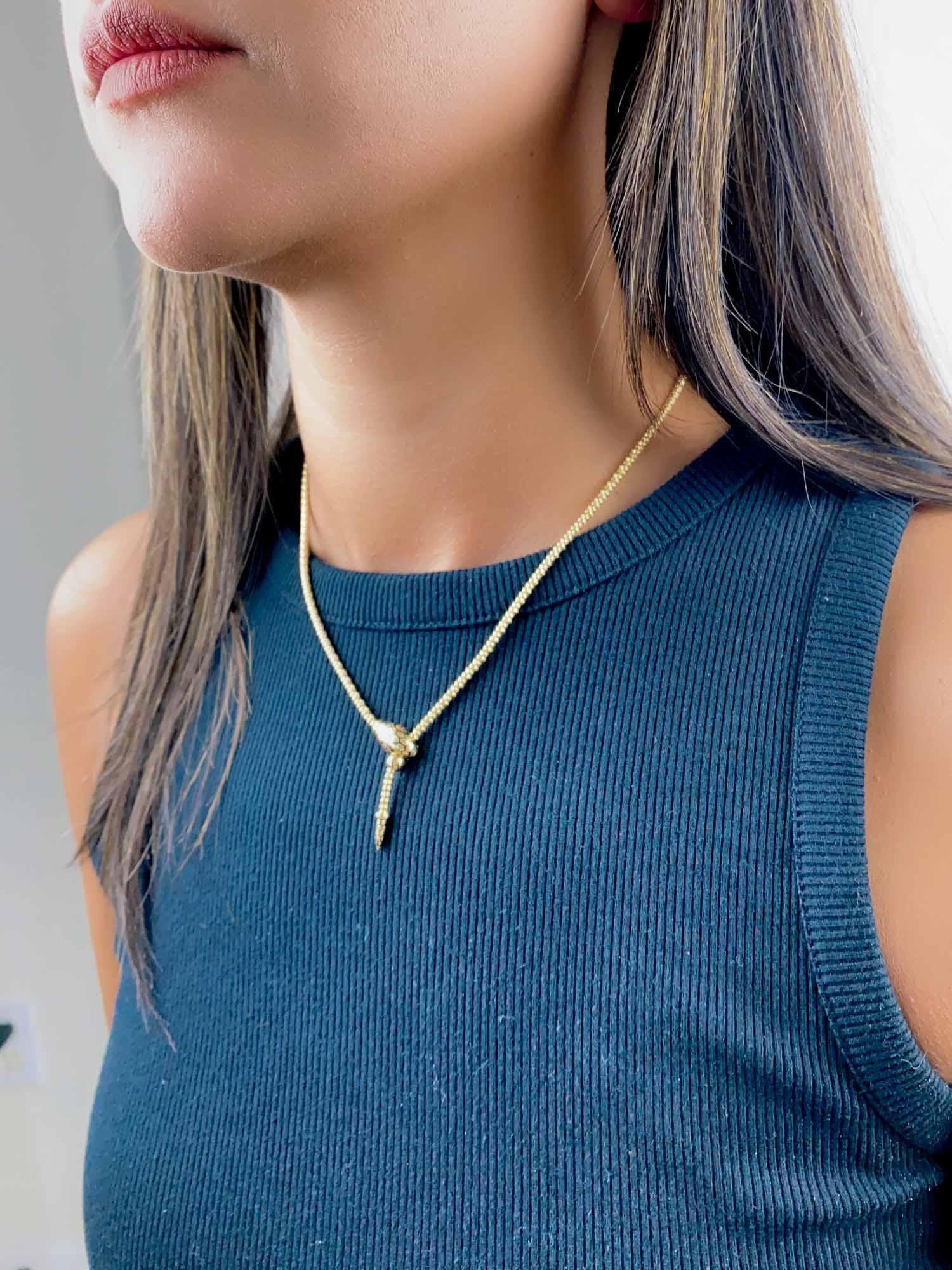 Women's or Men's 18K Gold Adjustable Snake Necklace Chain with Ruby Eyes Sliding Popcorn Link 8g+ For Sale