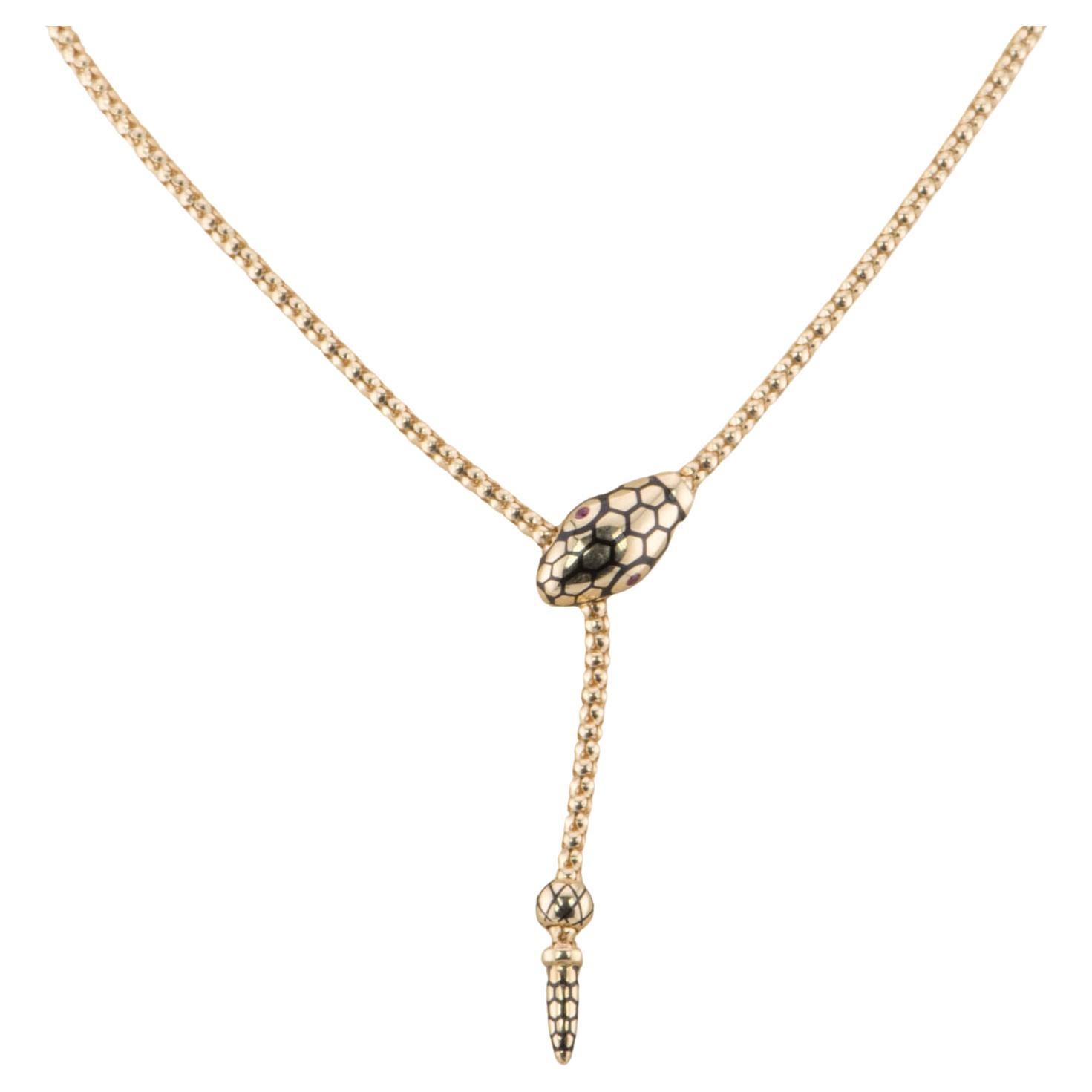 18K Gold Adjustable Snake Necklace Chain with Ruby Eyes Sliding Popcorn Link 8g+ For Sale