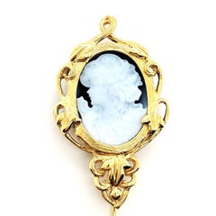 18k Gold Agate Cameo Pin Brooch