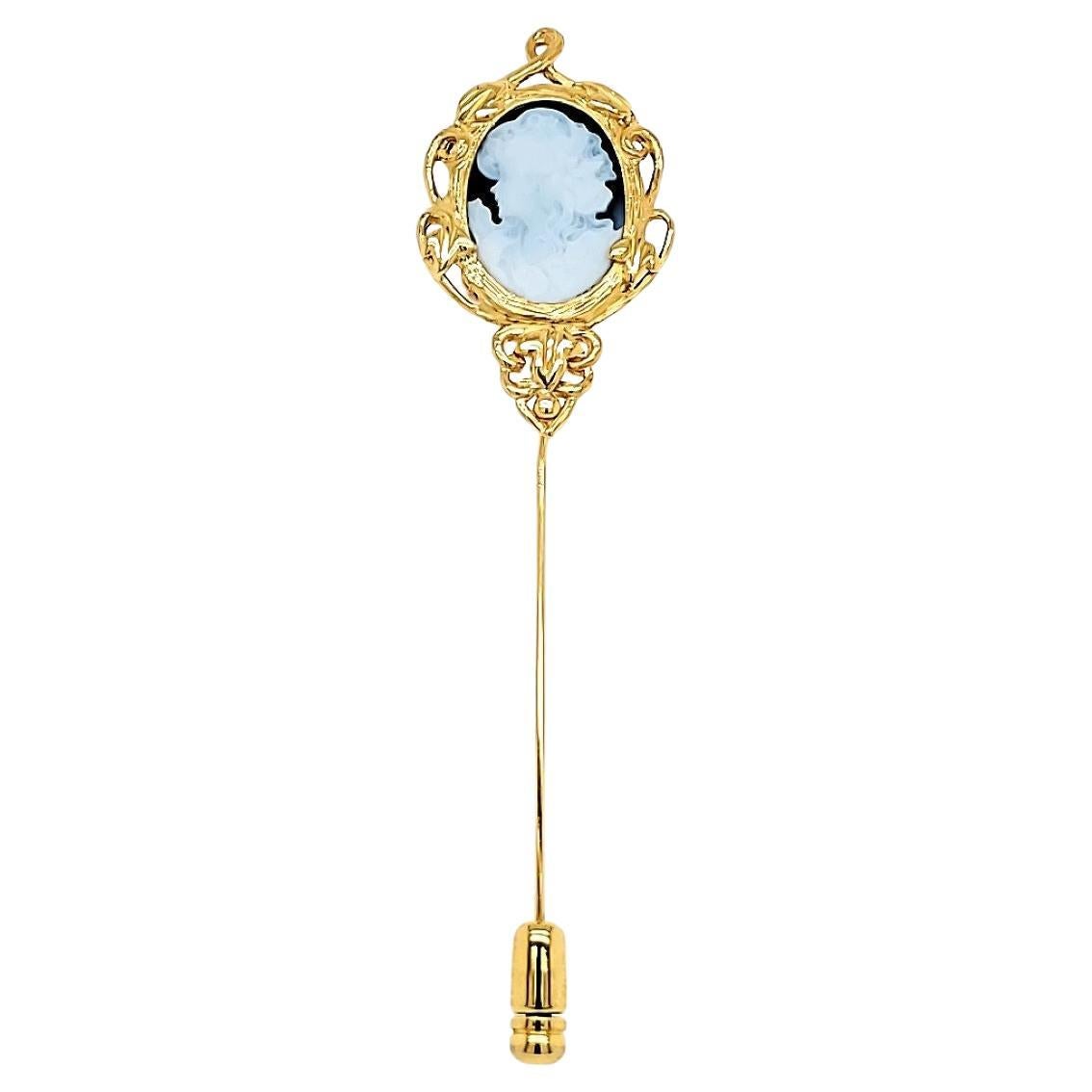 18k Gold Agate Cameo Pin Brooch