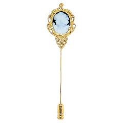 18k Gold Agate Cameo Pin Brooch