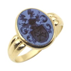 Bague sigillaire en or 18 carats avec intaille en agate d'Amsterdam