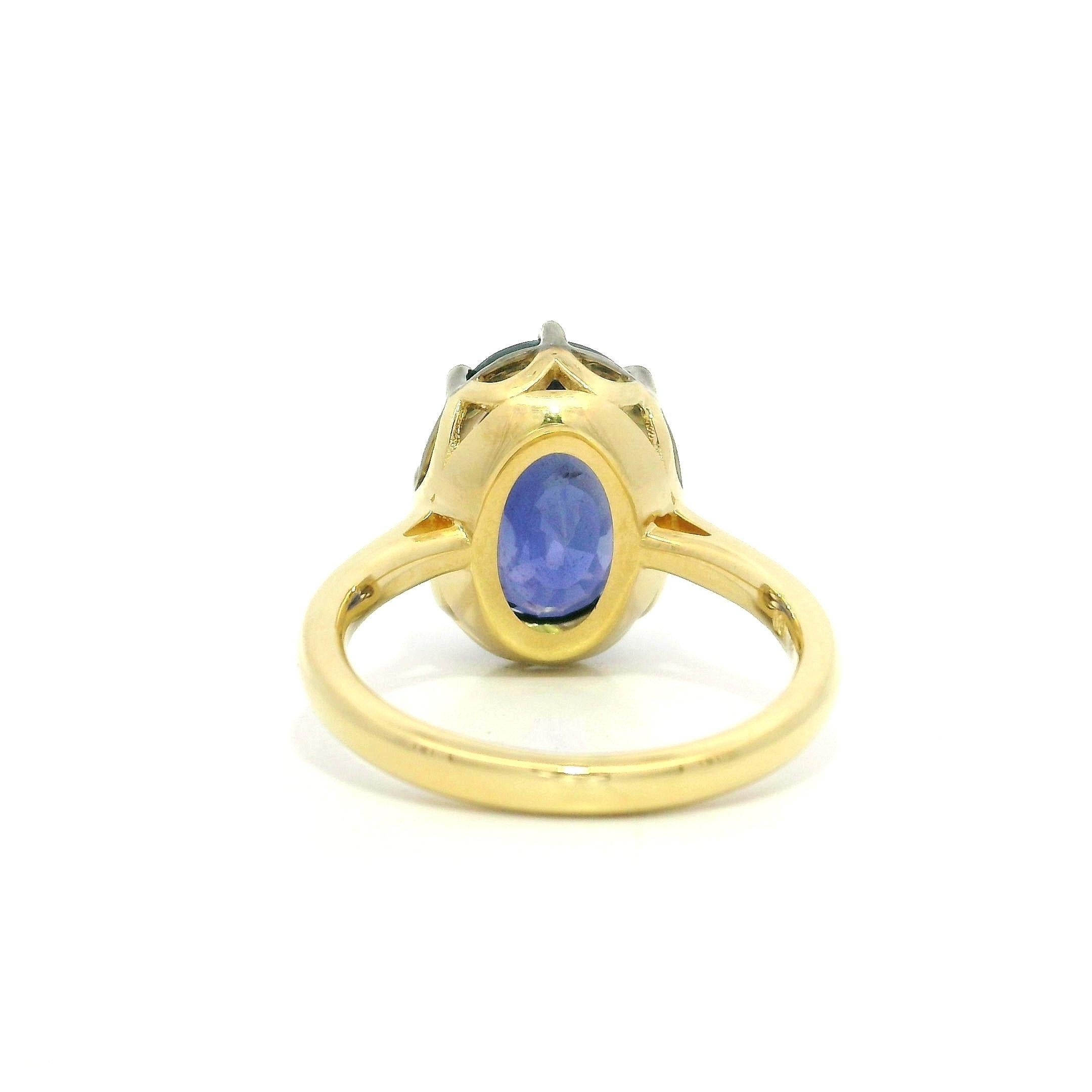 18k Gold AGL 8.53ct Blue Pink Purple Color Change Sapphire Solitaire Collet Ring im Angebot 5