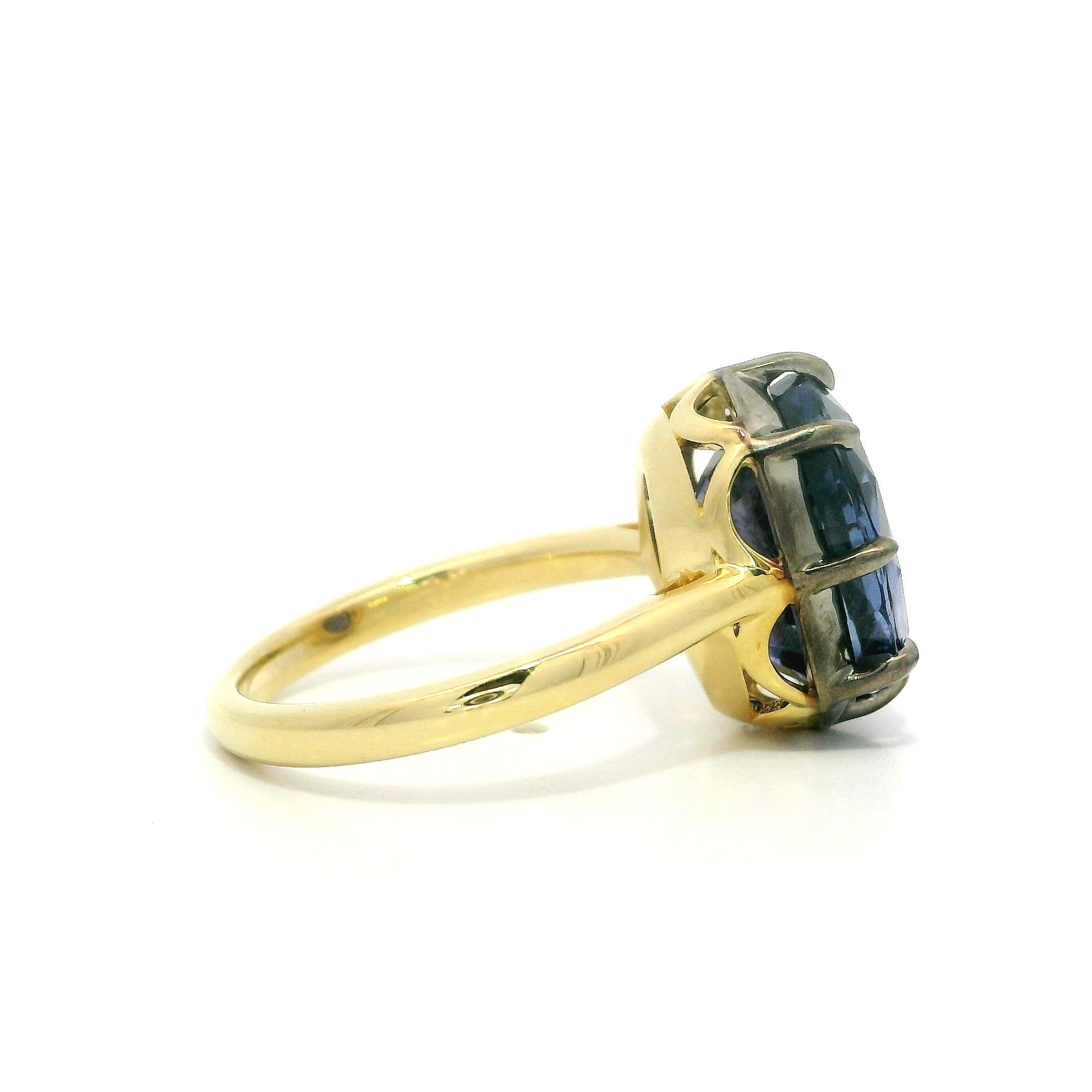 18k Gold AGL 8.53ct Blue Pink Purple Color Change Sapphire Solitaire Collet Ring im Angebot 6