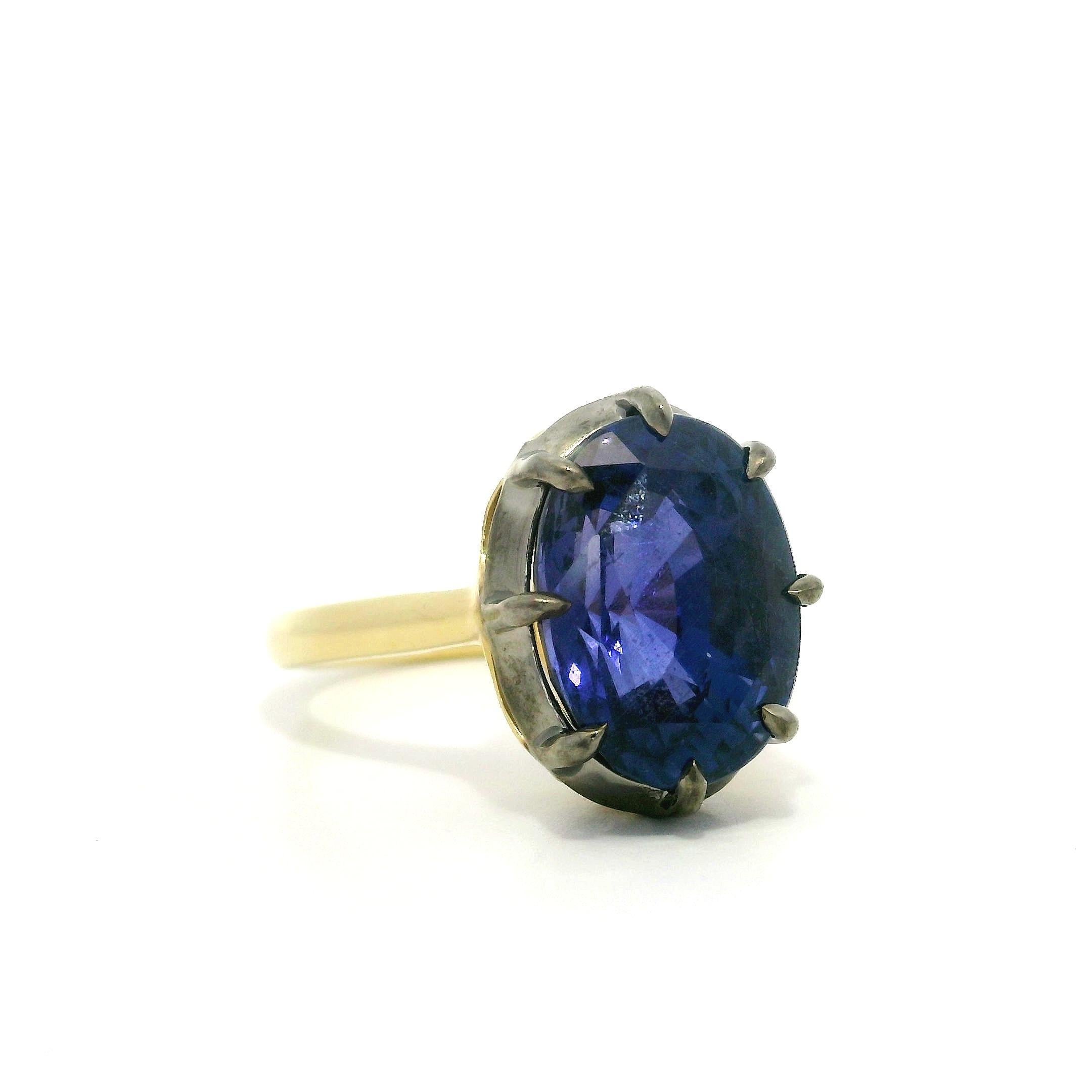 18k Gold AGL 8.53ct Blue Pink Purple Color Change Sapphire Solitaire Collet Ring im Angebot 9
