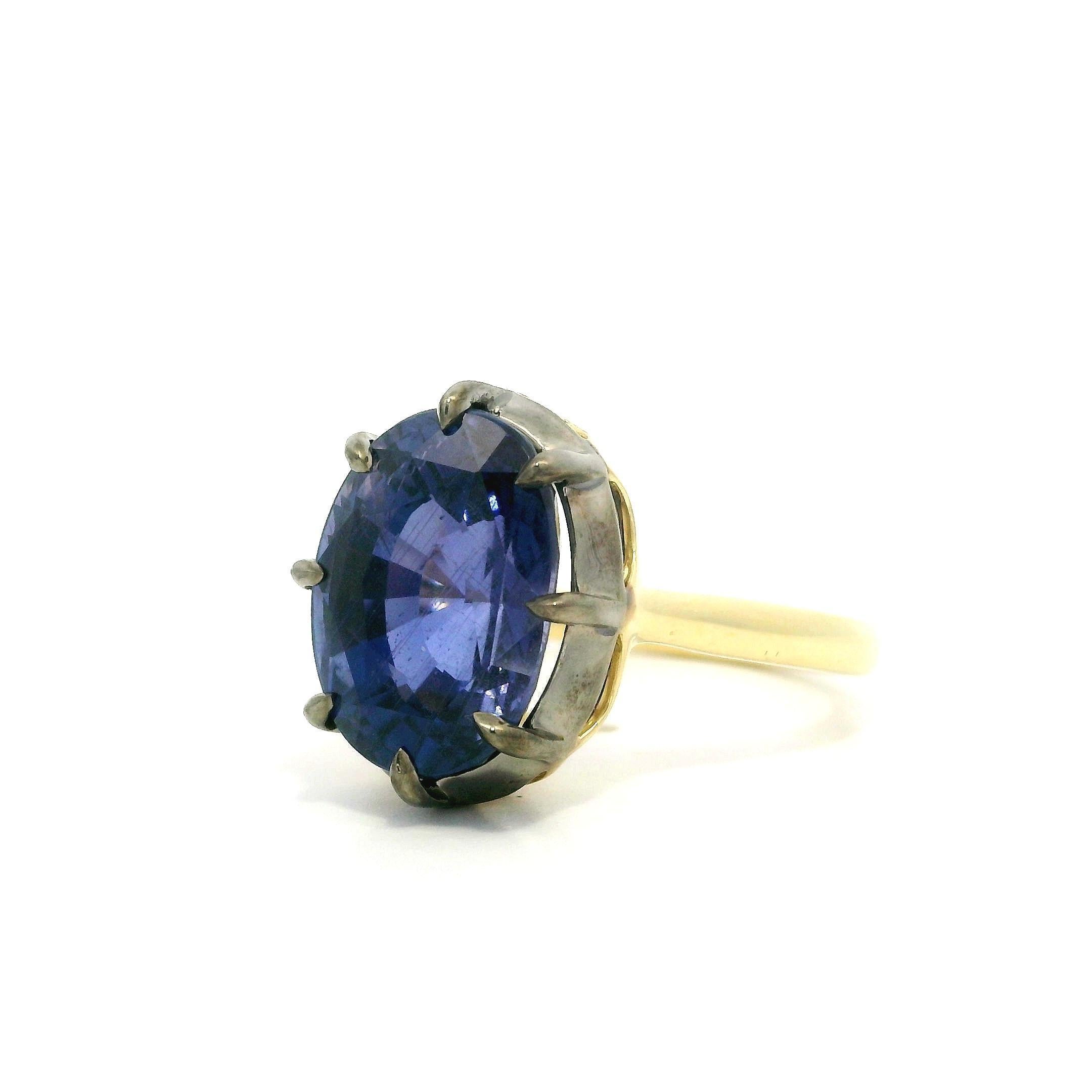 18k Gold AGL 8.53ct Blue Pink Purple Color Change Sapphire Solitaire Collet Ring im Angebot 10