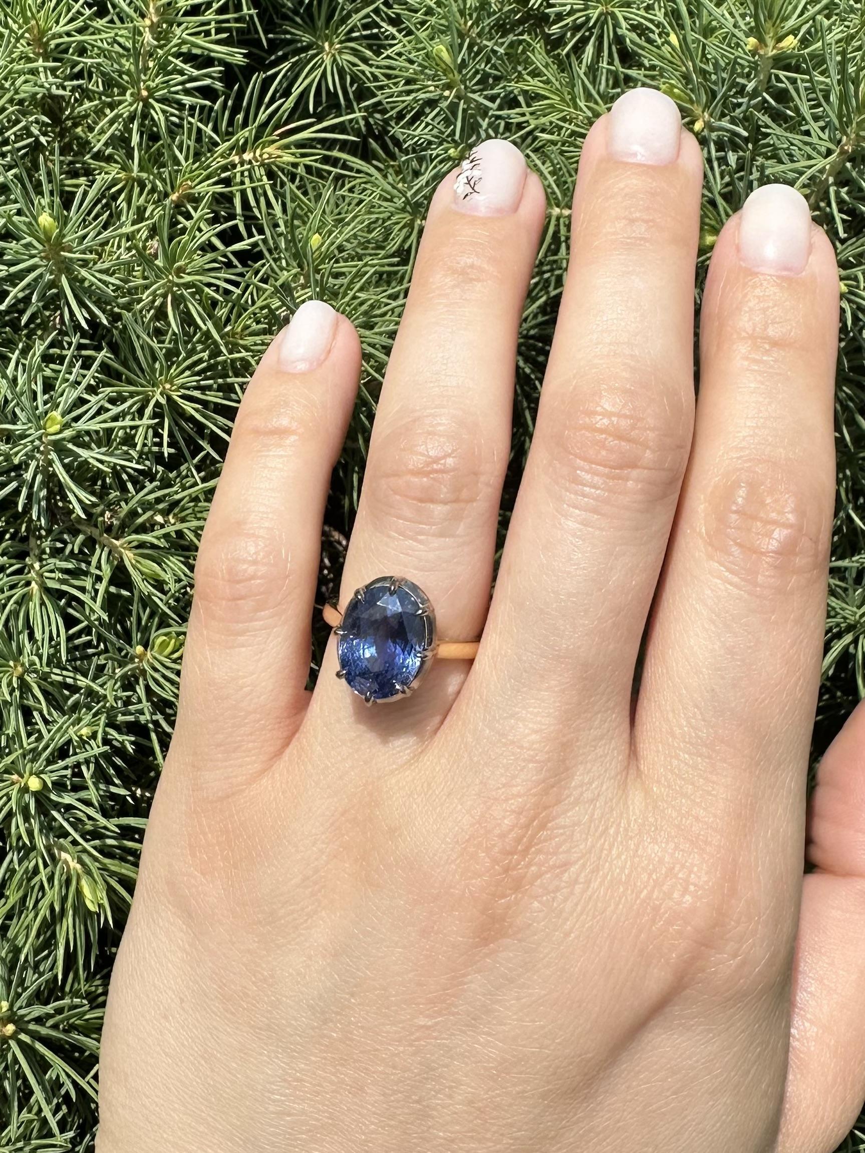 --Stone(s):--
(1) Natural Genuine Sapphire - Oval Cut - Collet Prong Set - Blue to Violet to Pinkish Purple Color - Exception Shifty - Large - No Heat - 8.53ct (approx.)
** See Certification Details Below for Complete Info **

Material: Solid 18k