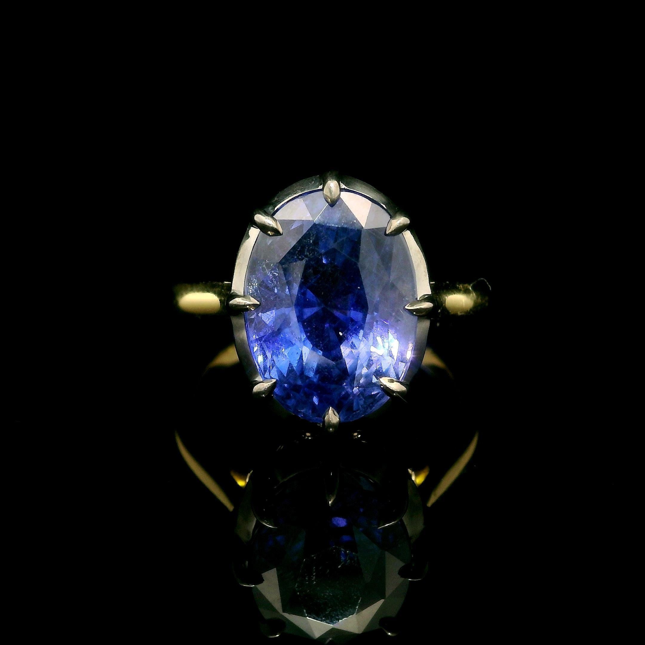 18k Gold AGL 8.53ct Blue Pink Purple Color Change Sapphire Solitaire Collet Ring Damen im Angebot