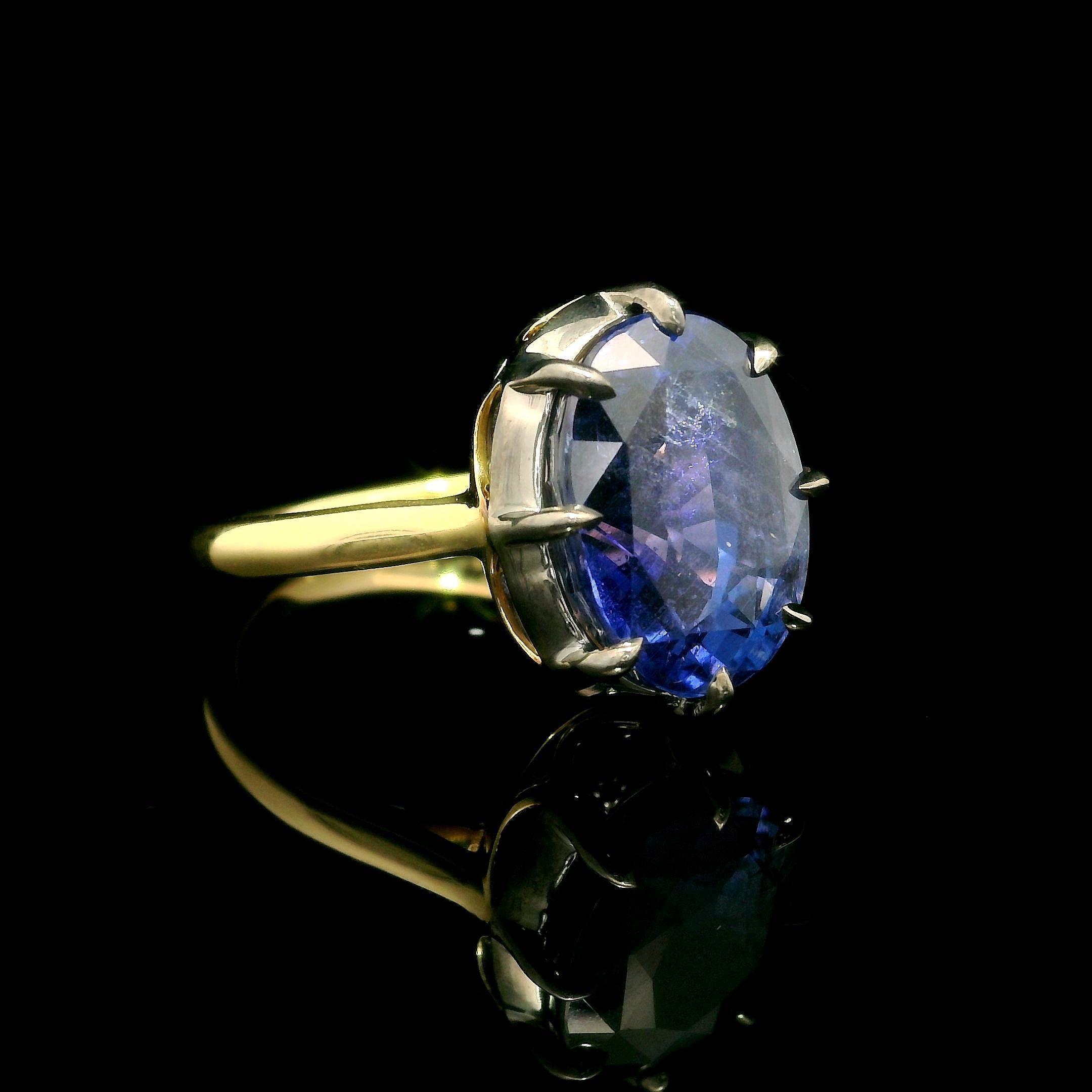 18k Gold AGL 8.53ct Blue Pink Purple Color Change Sapphire Solitaire Collet Ring im Angebot 1
