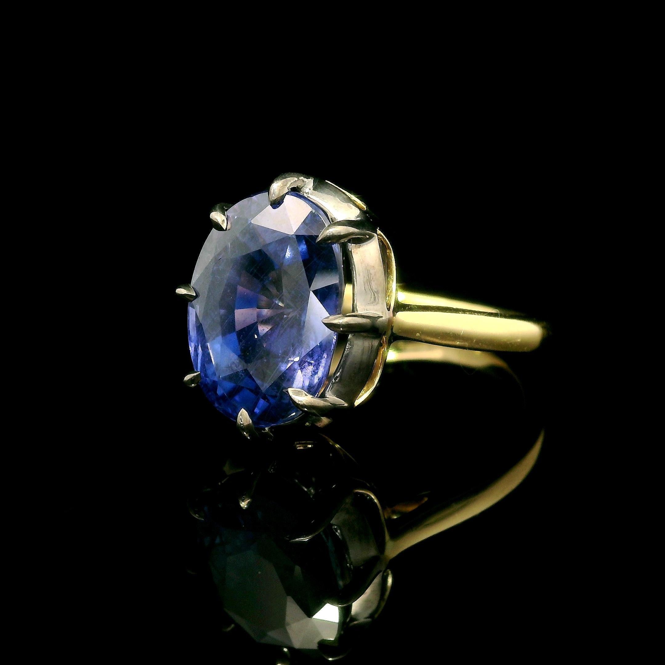 18k Gold AGL 8.53ct Blue Pink Purple Color Change Sapphire Solitaire Collet Ring im Angebot 2