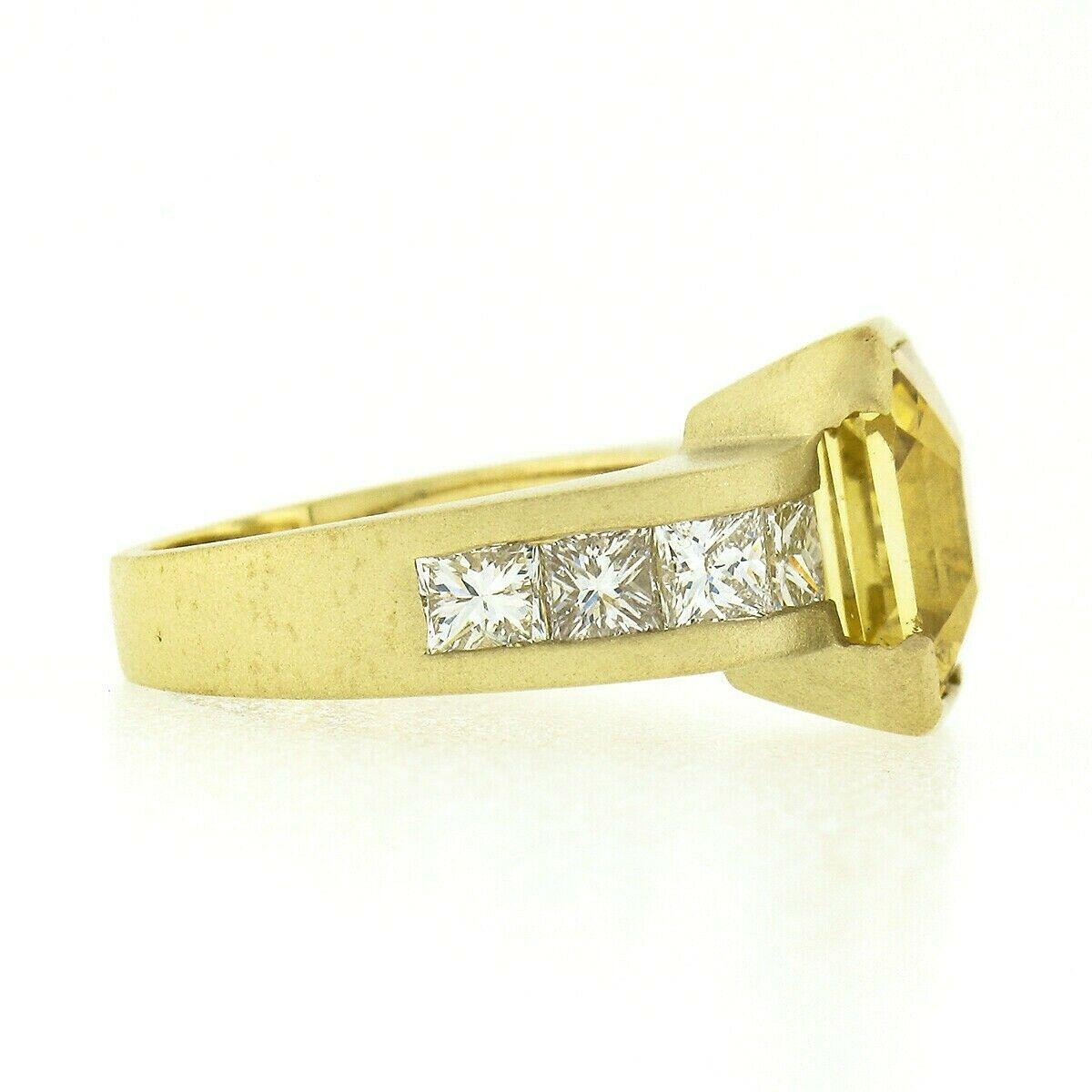 18k Gold AGL No Heat Yellow Ceylon Sapphire & Princess Diamond Half Bezel Ring For Sale 2