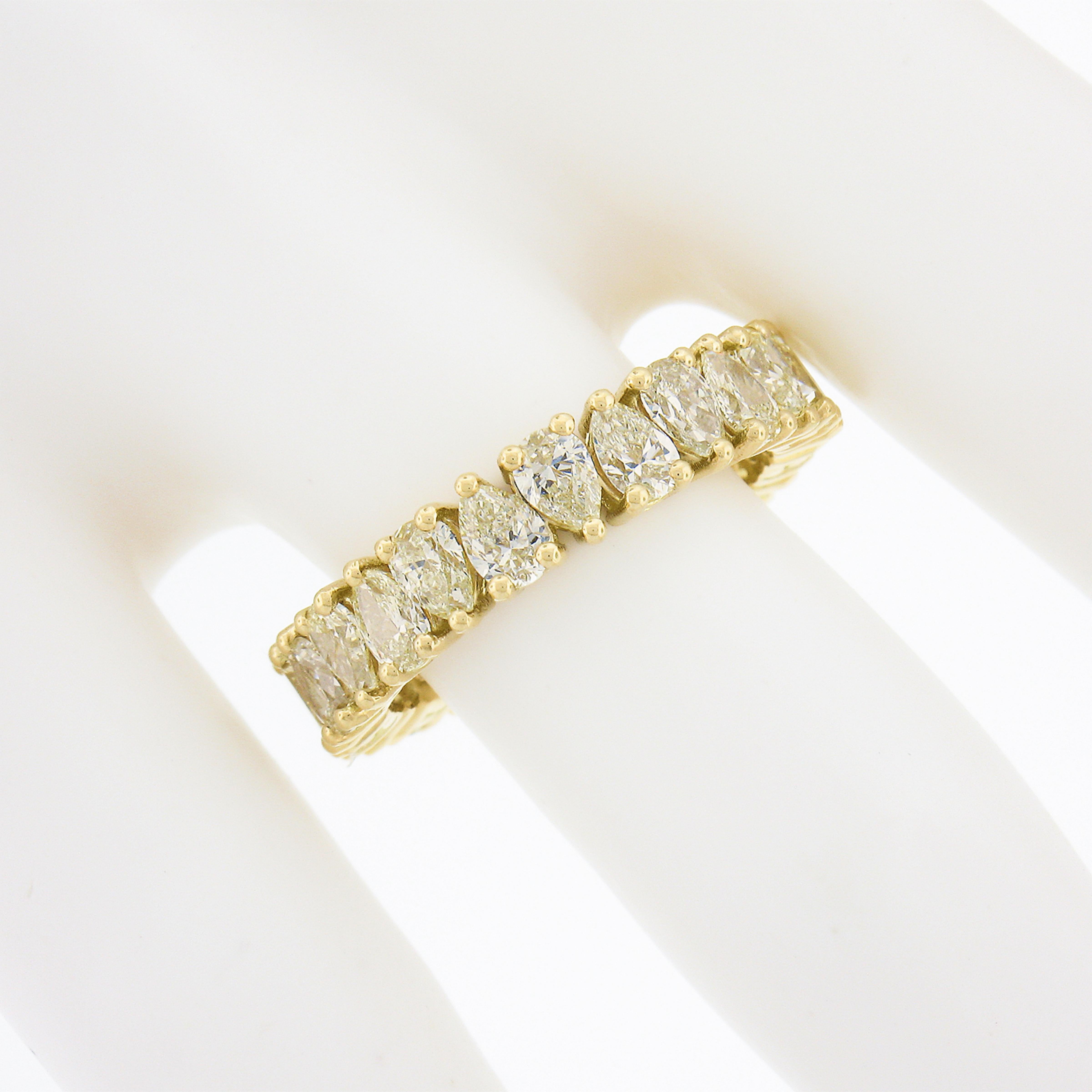 18k Gold Alternating Pear Fancy Yellow Diamond Eternity Wedding Stack Band Ring For Sale 1