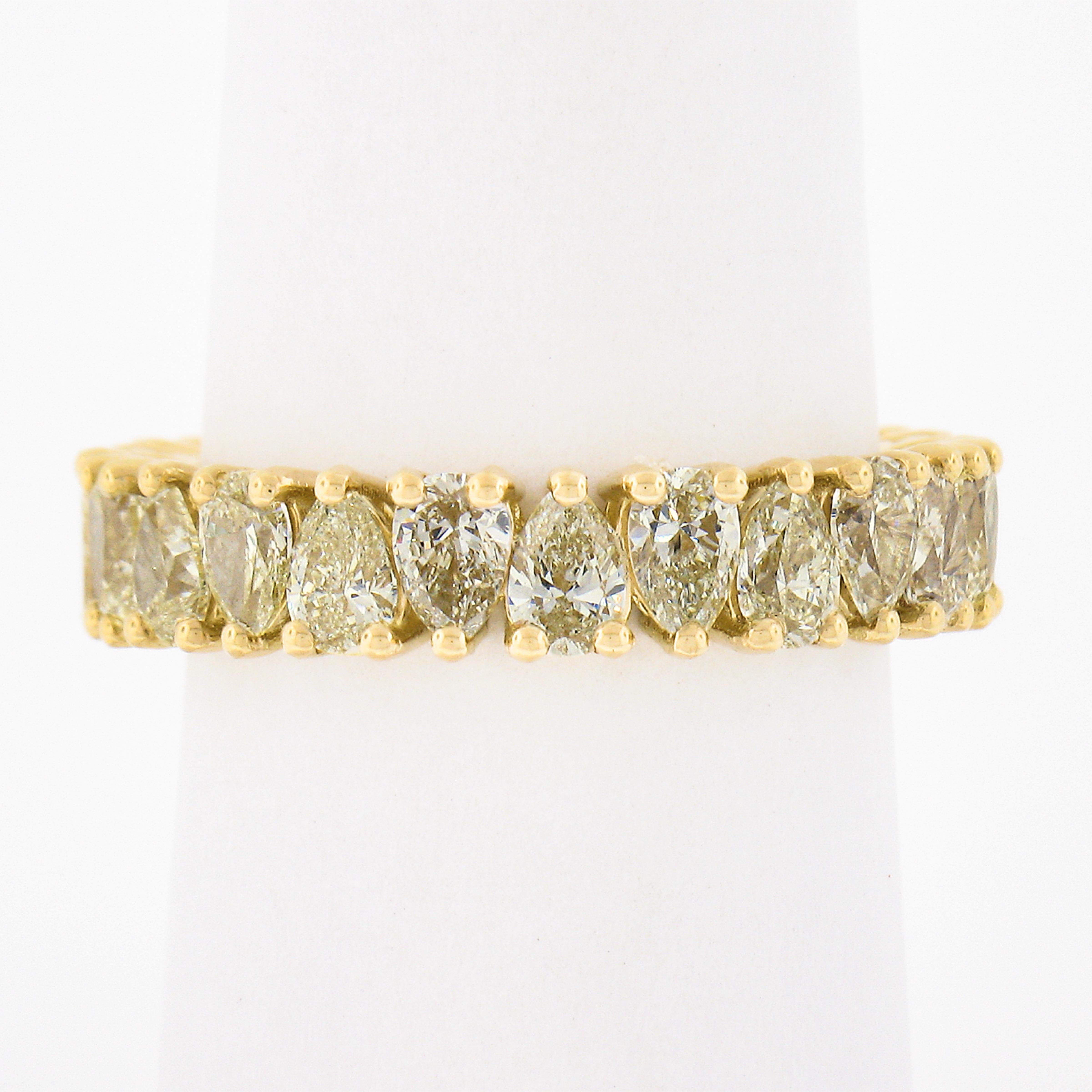 18k Gold Alternating Pear Fancy Yellow Diamond Eternity Wedding Stack Band Ring For Sale 2