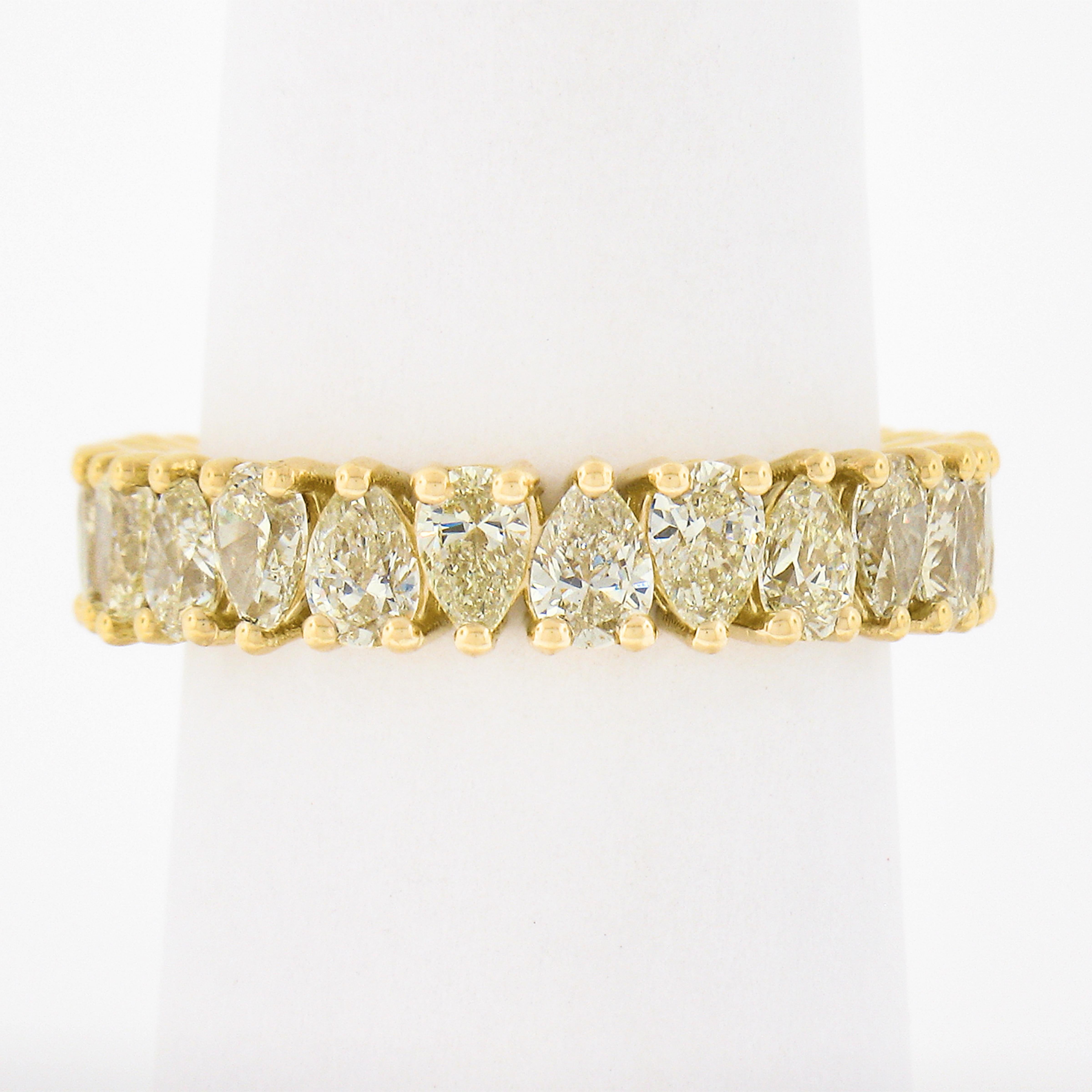 18k Gold Alternating Pear Fancy Yellow Diamond Eternity Wedding Stack Band Ring For Sale 4