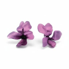 18K Gold Aluminum JAR Purple Pansy Earrings