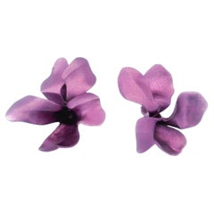 18K Gold Aluminum JAR Purple Pansy Earrings