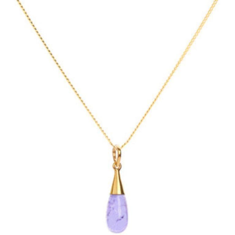 Tumbled 18K Gold Amethyst Crown Chakra Droplet Pendant Necklace & Earrings Gift Set For Sale