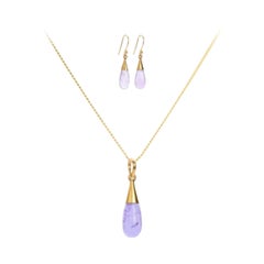 18K Gold Amethyst Crown Chakra Droplet Pendant Necklace & Earrings Gift Set