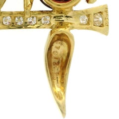 18k Gold Amethyst Tourmaline & Diamond Pair Twin Birds on Branch Pin Brooch