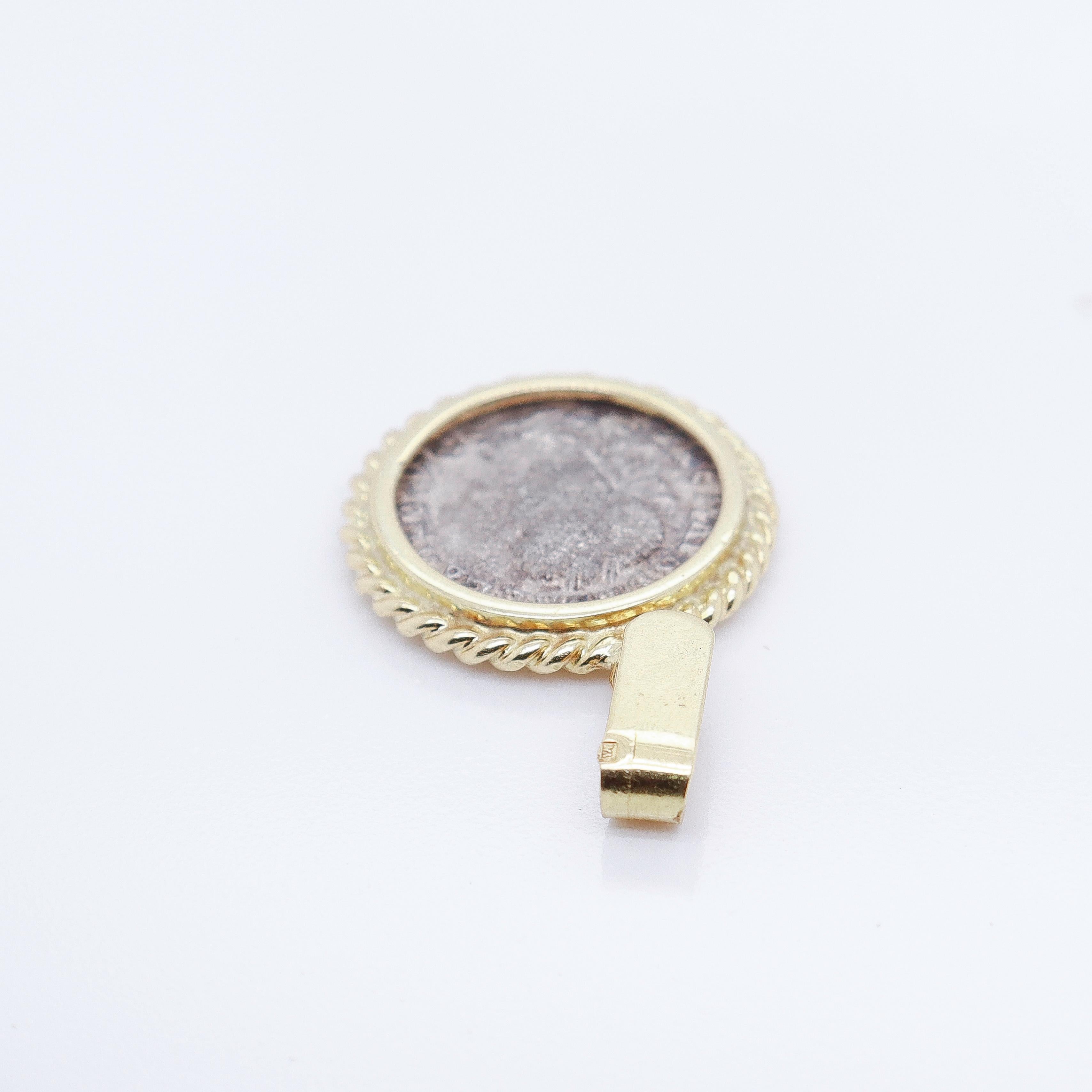 18k Gold & Ancient Roman Coin Severus Alexander Denarius Pendant For Sale 2