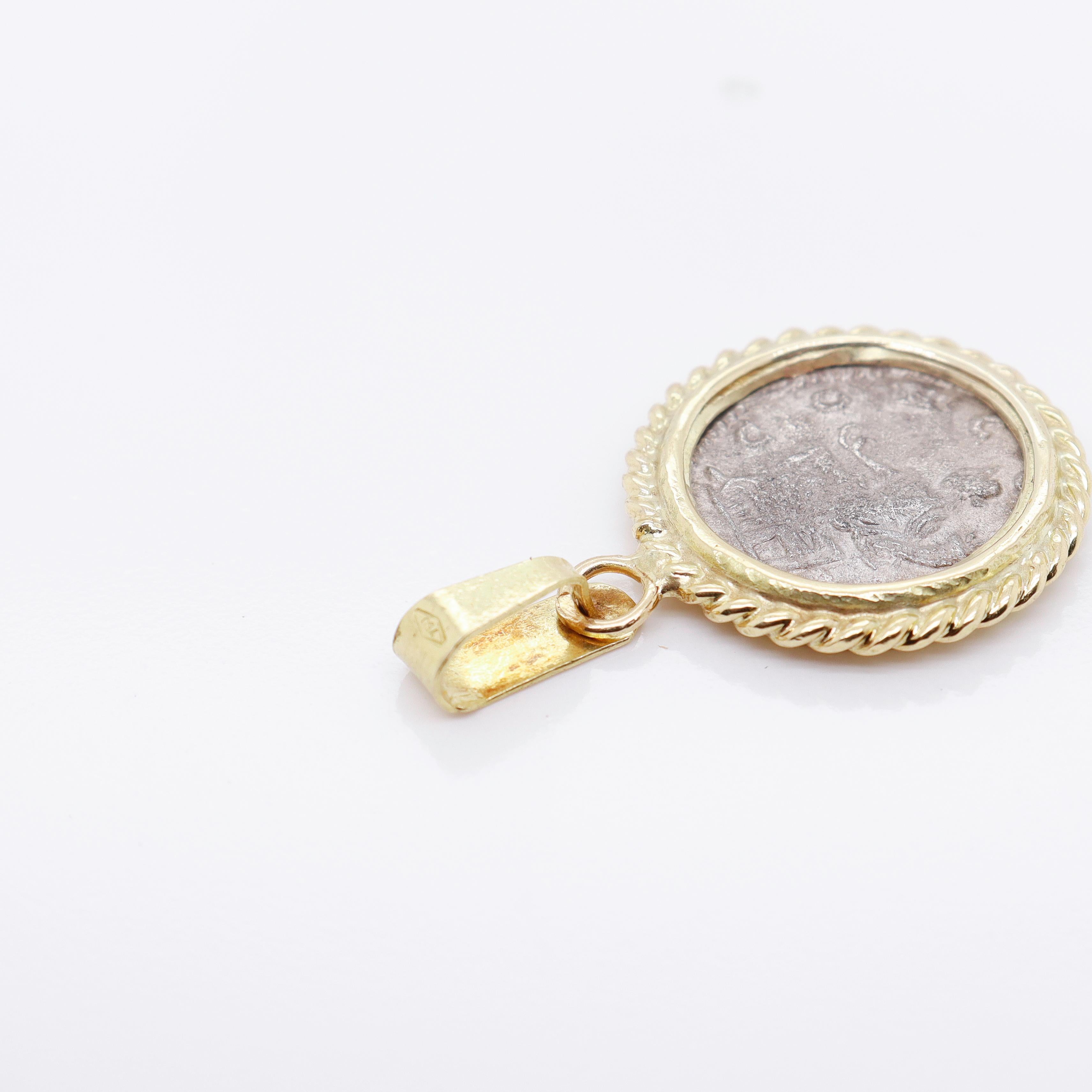 18k Gold & Ancient Roman Coin Severus Alexander Denarius Pendant For Sale 4