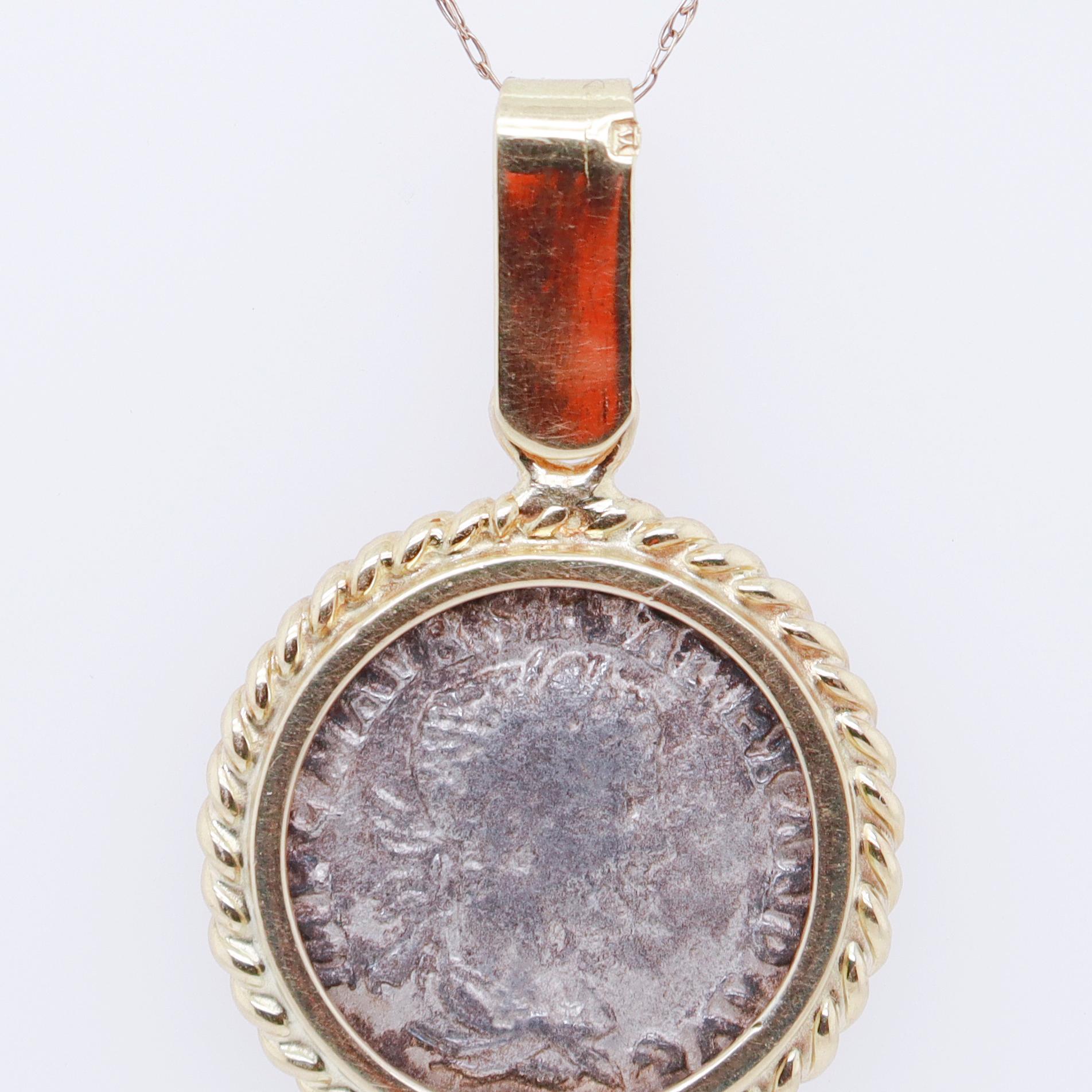 Pendentif Denier Severus Alexander en or 18K et pièces de monnaie romaines anciennes en vente 11