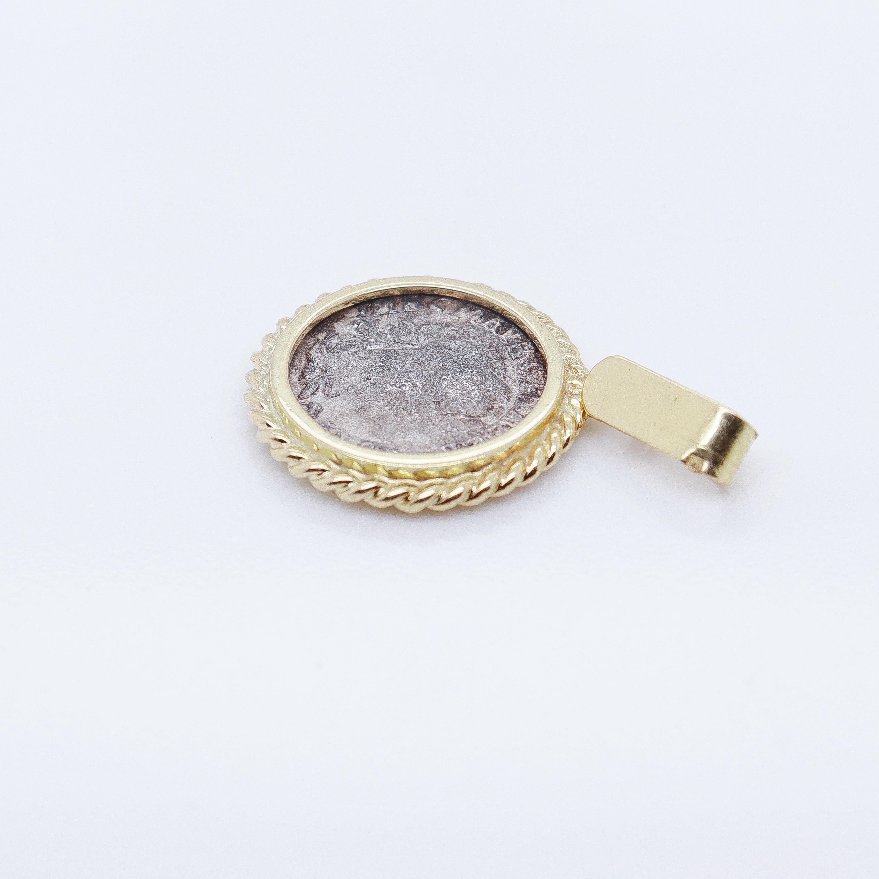 Pendentif Denier Severus Alexander en or 18K et pièces de monnaie romaines anciennes en vente 4