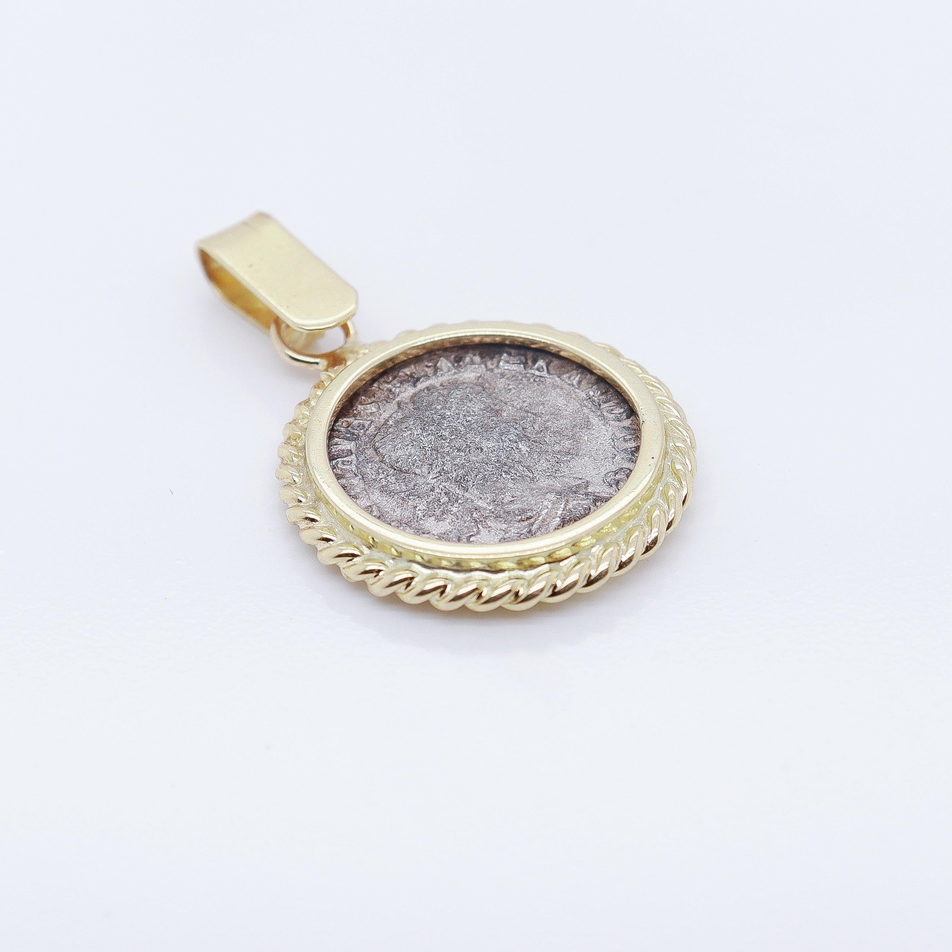 18k Gold & Ancient Roman Coin Severus Alexander Denarius Pendant For Sale 1