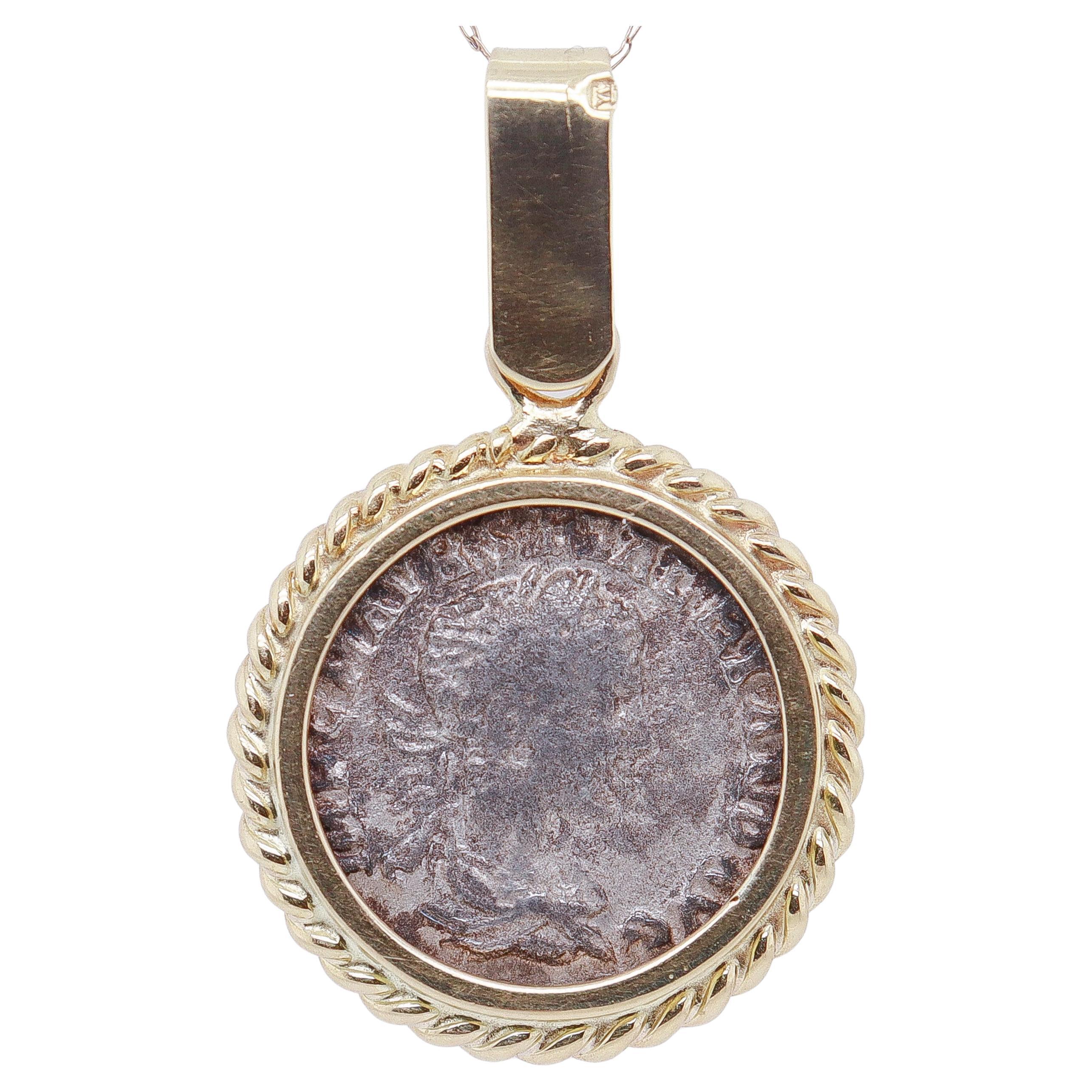 18k Gold & Ancient Roman Coin Severus Alexander Denarius Pendant