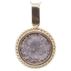 Vintage 18k Gold & Ancient Roman Coin Severus Alexander Denarius Pendant