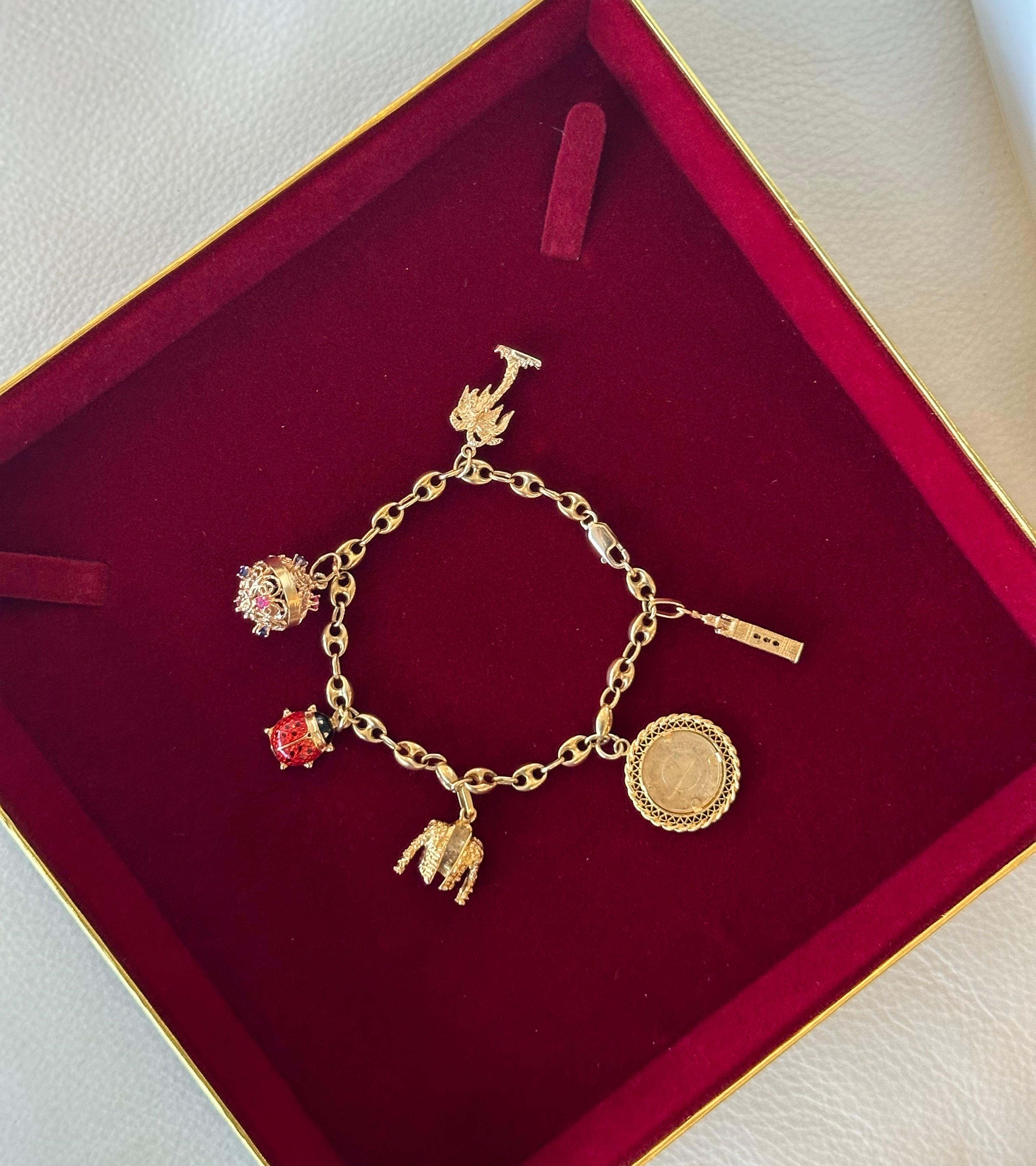 18 Karat Gold und 14 Karat Gelbgold Vintage Charm-Armband 1