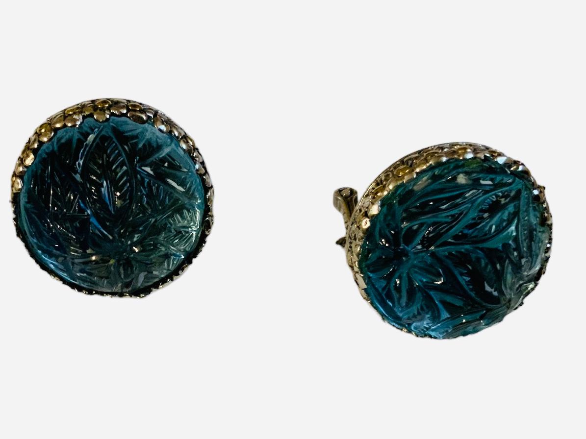 18K Gold And 925 Sterling Silver Blue Topaz Pair Of Earrings In Good Condition For Sale In Guaynabo, PR