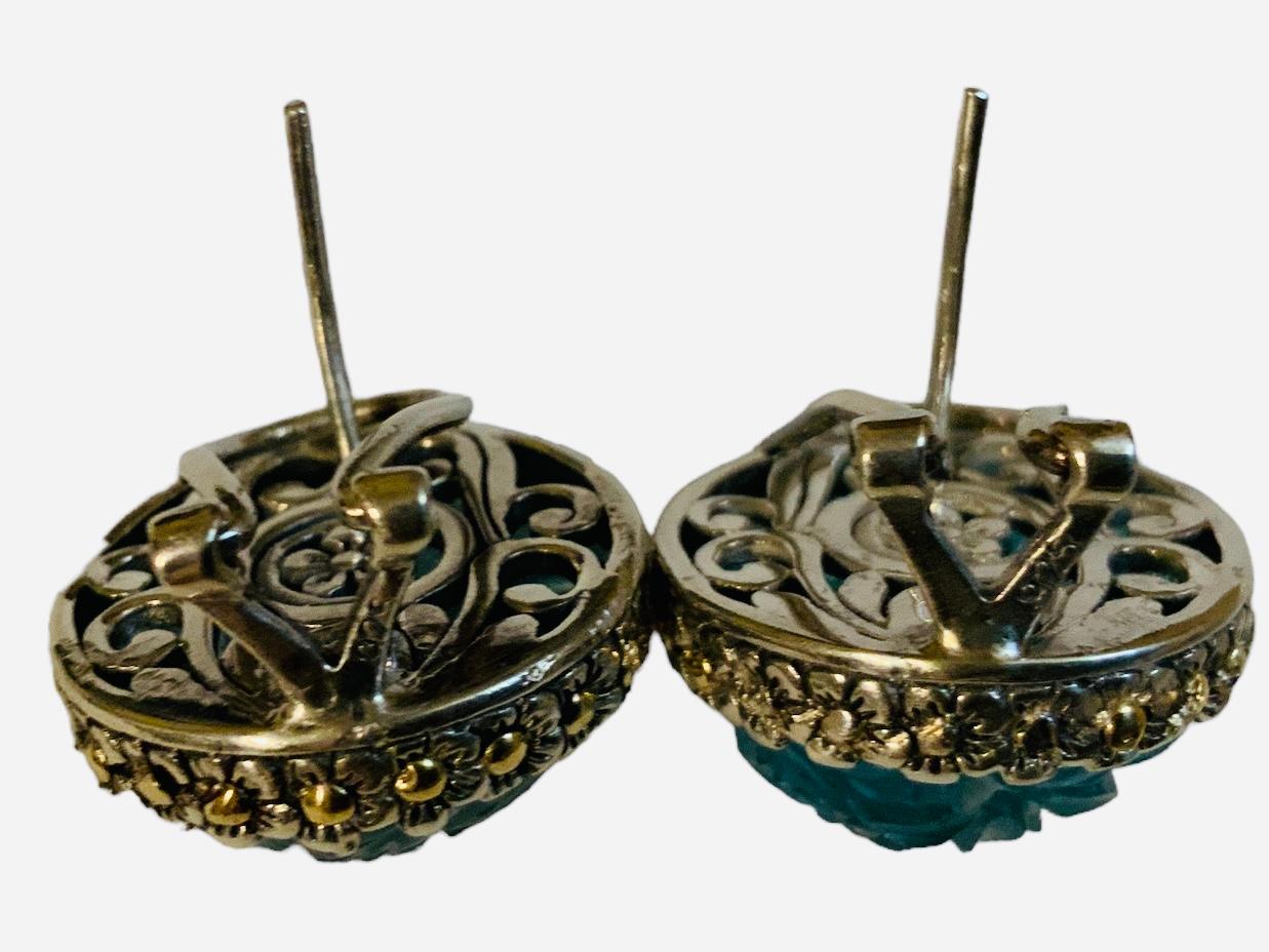 Paar Ohrringe aus 18 Karat Gold und 925 Sterlingsilber mit blauem Topas Damen im Angebot