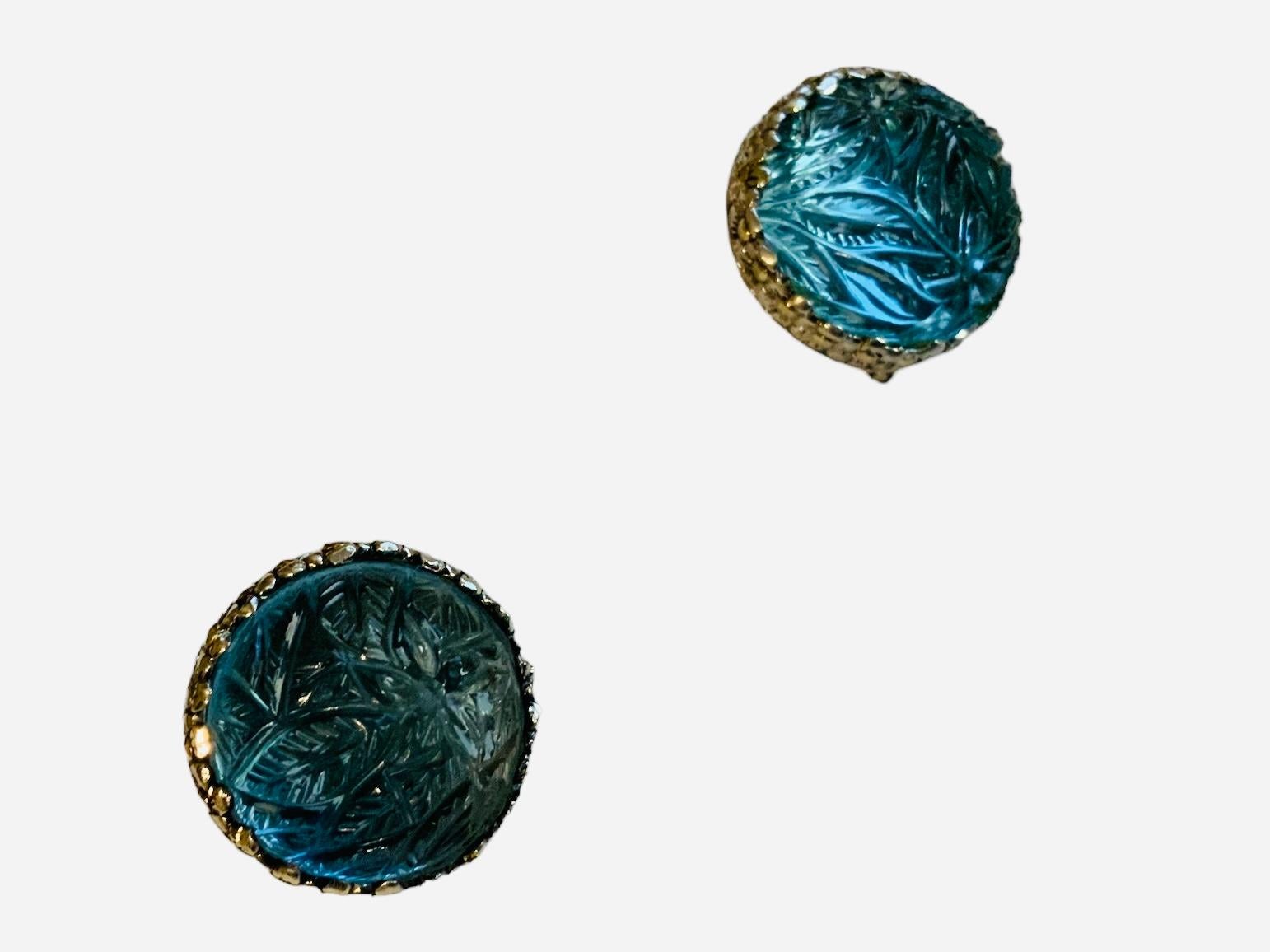 18K Gold And 925 Sterling Silver Blue Topaz Pair Of Earrings For Sale 1