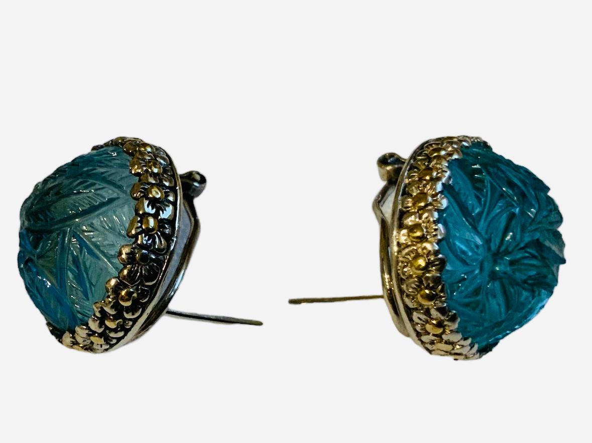 Paar Ohrringe aus 18 Karat Gold und 925 Sterlingsilber mit blauem Topas im Angebot 2