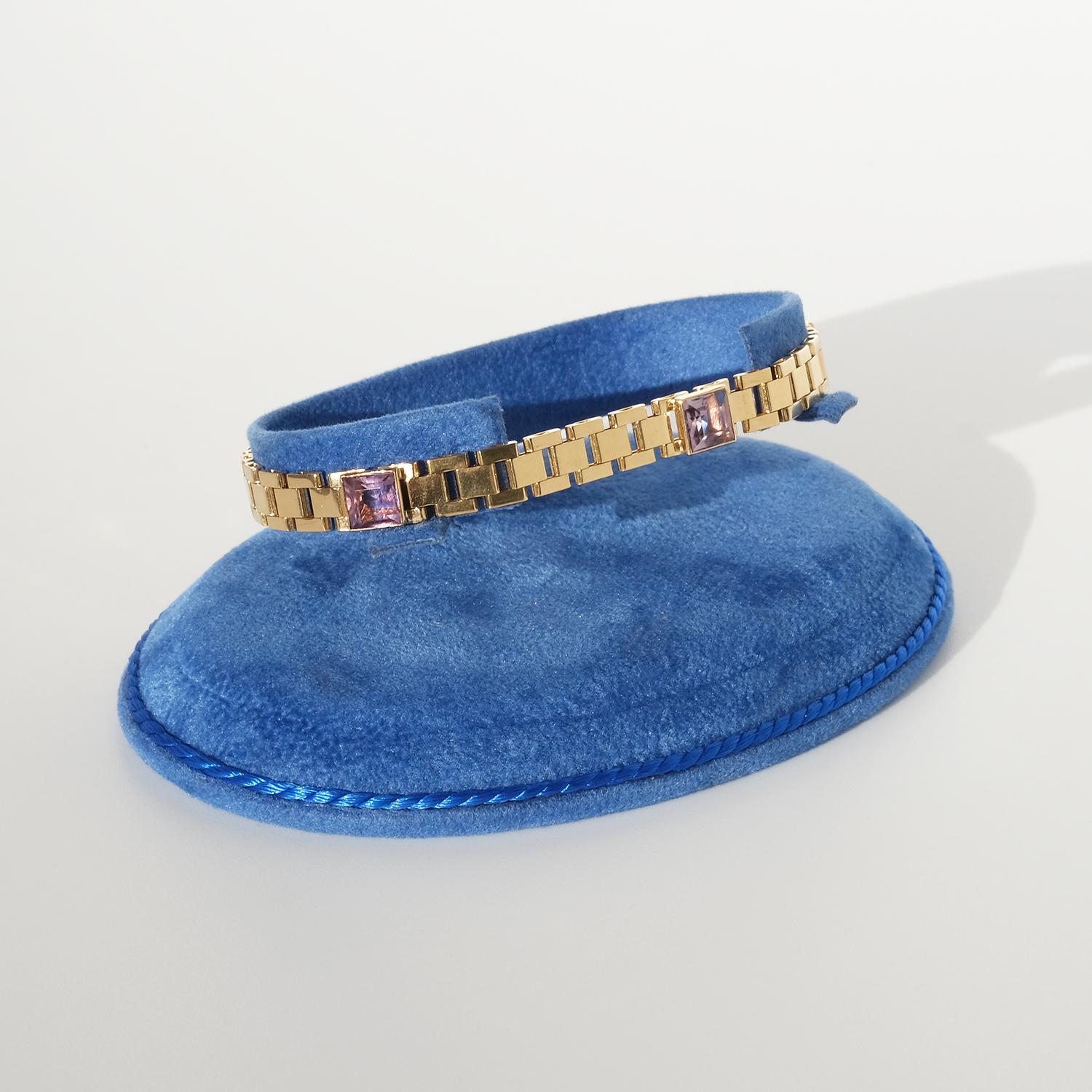 Square Cut 18K Gold and Amethyst Bracelet by Swedish Fryklund & Pålsson Made 1965 For Sale