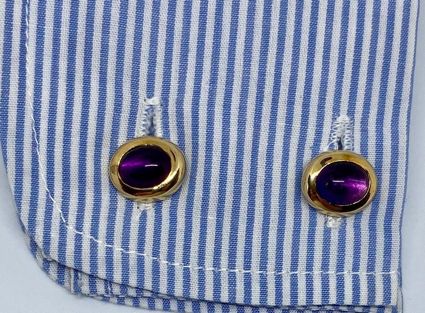 Cabochon 18 Karat Gold and Amethyst Cufflinks by Movado Fine Jewelry For Sale