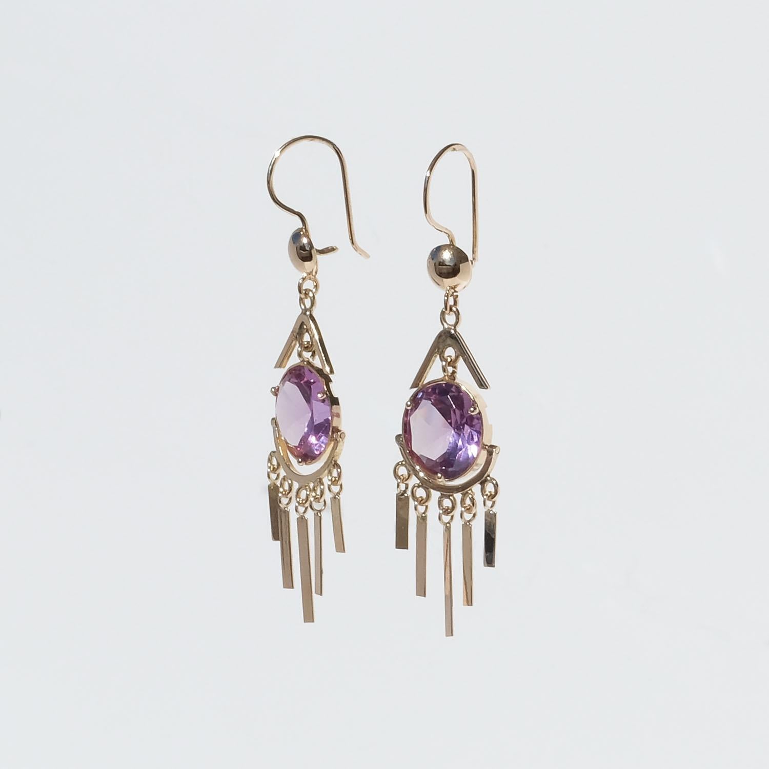 Brilliant Cut 18k Gold and Amethyst Earrings Made in the 1970s For Sale