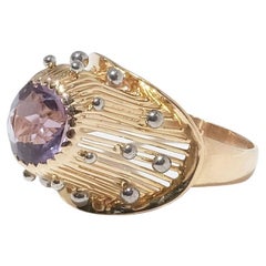 Vintage 18k Gold and Amethyst Ring by Swedish Ateljé Stigbert Made Year, 1953