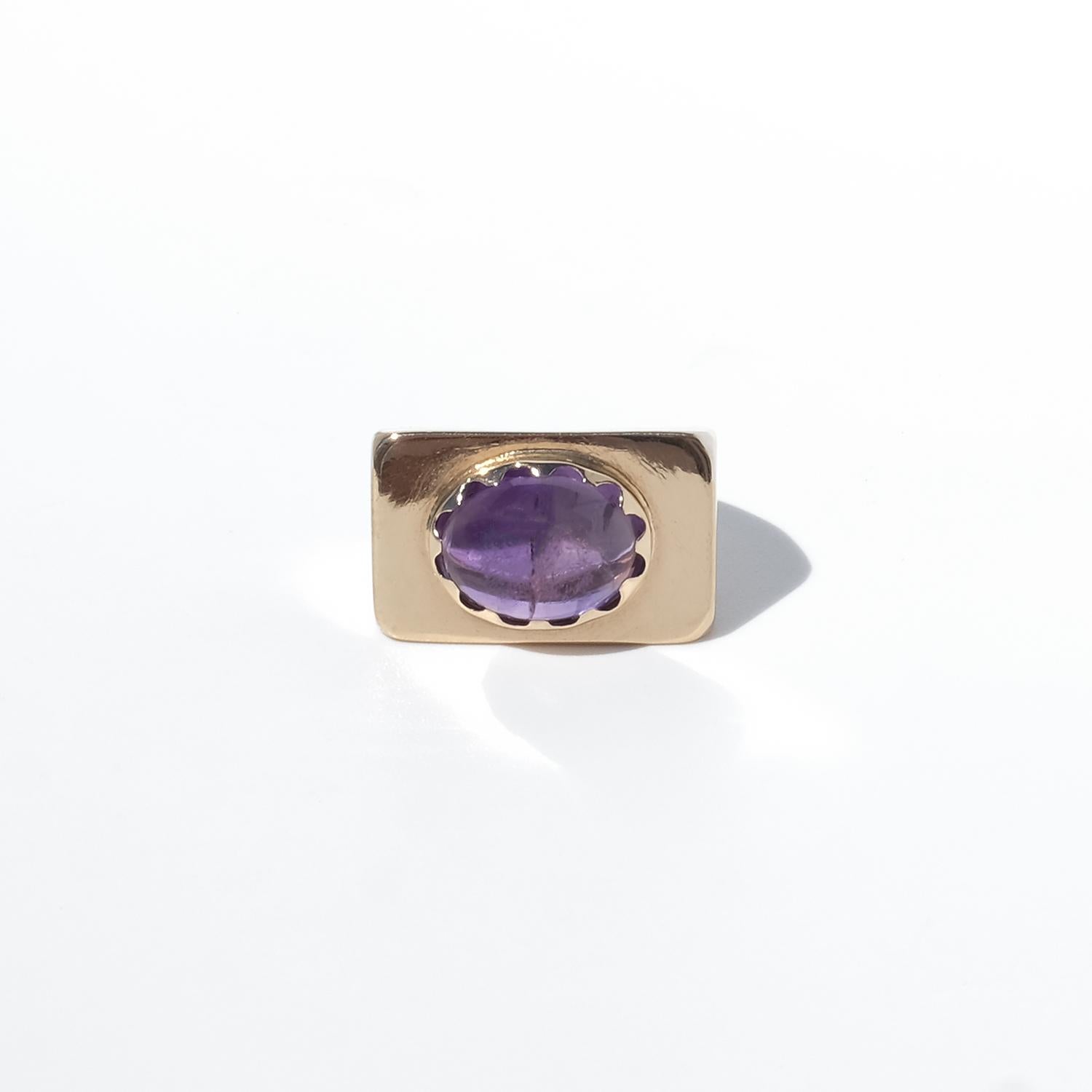 Cabochon 18K Gold and Amethyst Ring Made 1951 For Sale