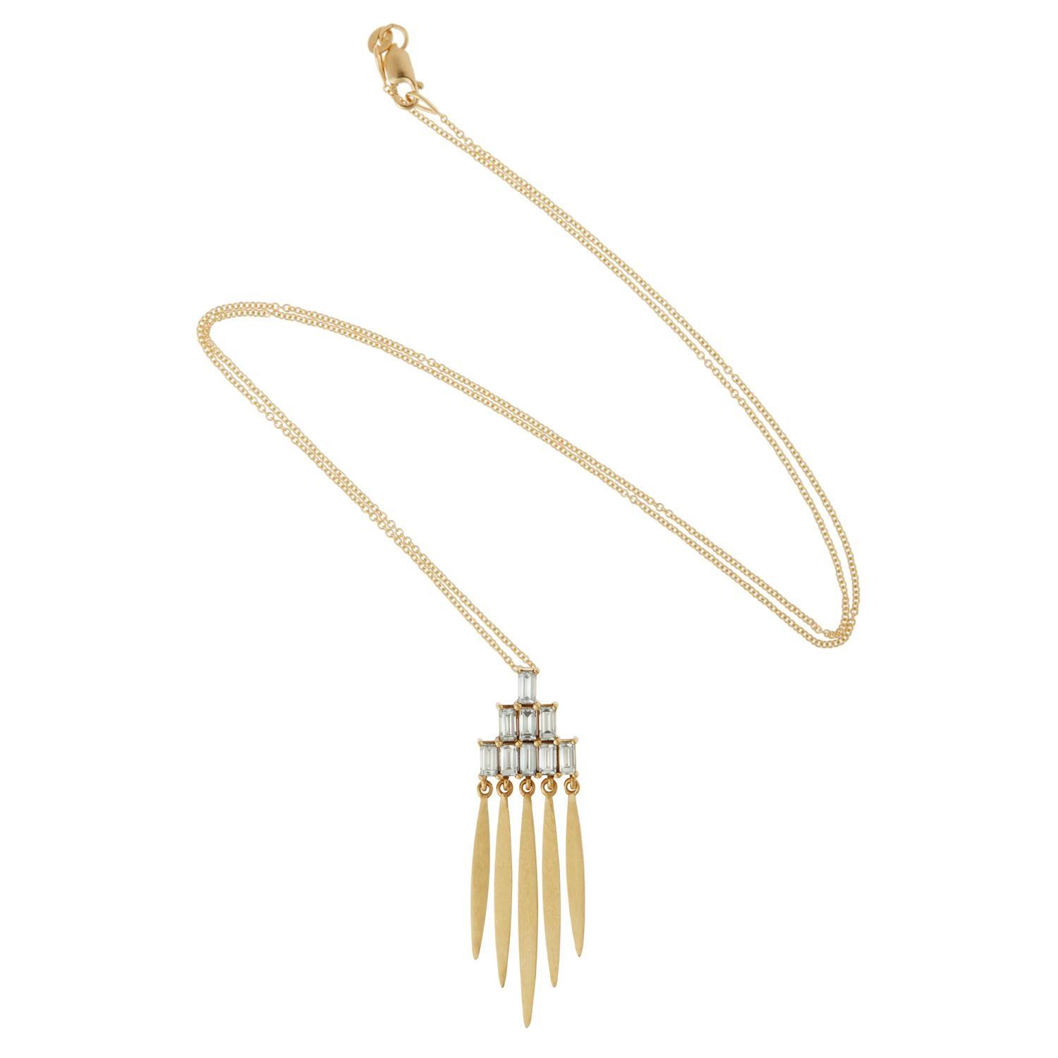 18 Karat Gold and Baguette Diamond Grass Spike Necklace In New Condition For Sale In Athens, GR
