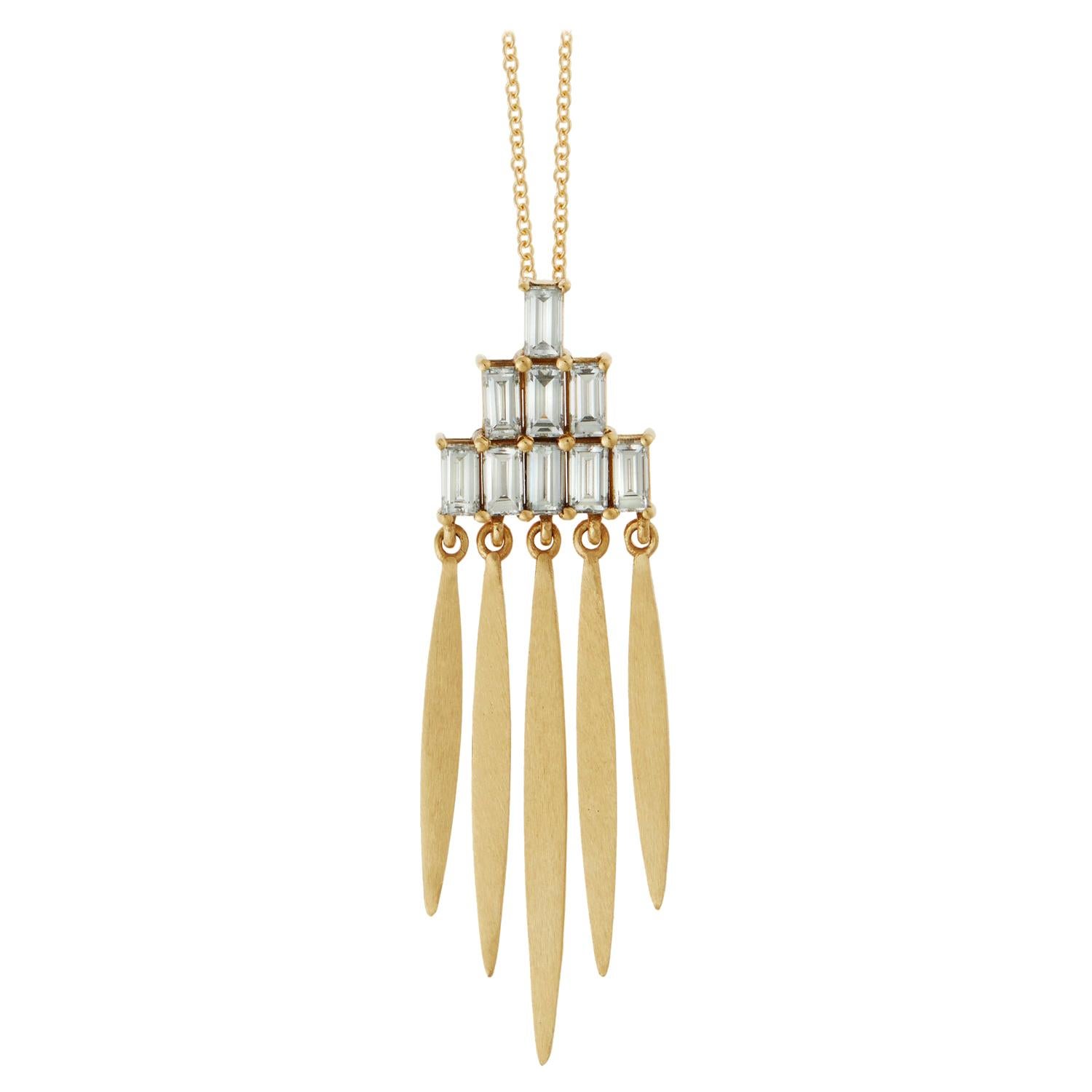 18 Karat Gold and Baguette Diamond Grass Spike Necklace For Sale