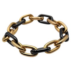 18K Gold and Black Onyx Oval Link Chain Bracelet