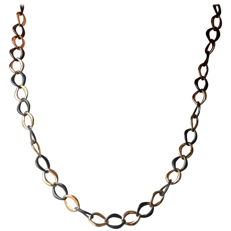 18k Gold and Blackened Sterling Silver Chain For Sale at 1stDibs