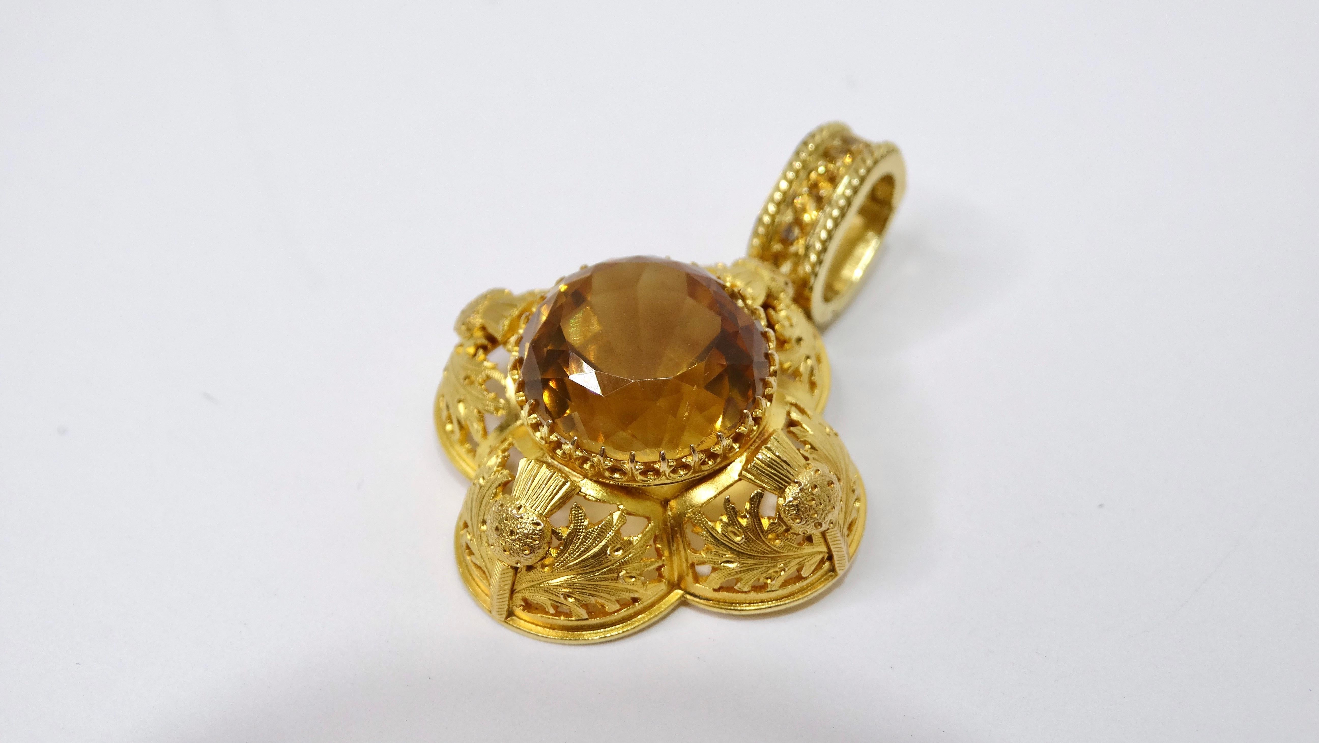 Round Cut 18k Gold and Citrine Vintage Pendant For Sale