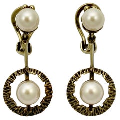 18K Gold and Cultured Pearl Drop Earrings circa 1970s