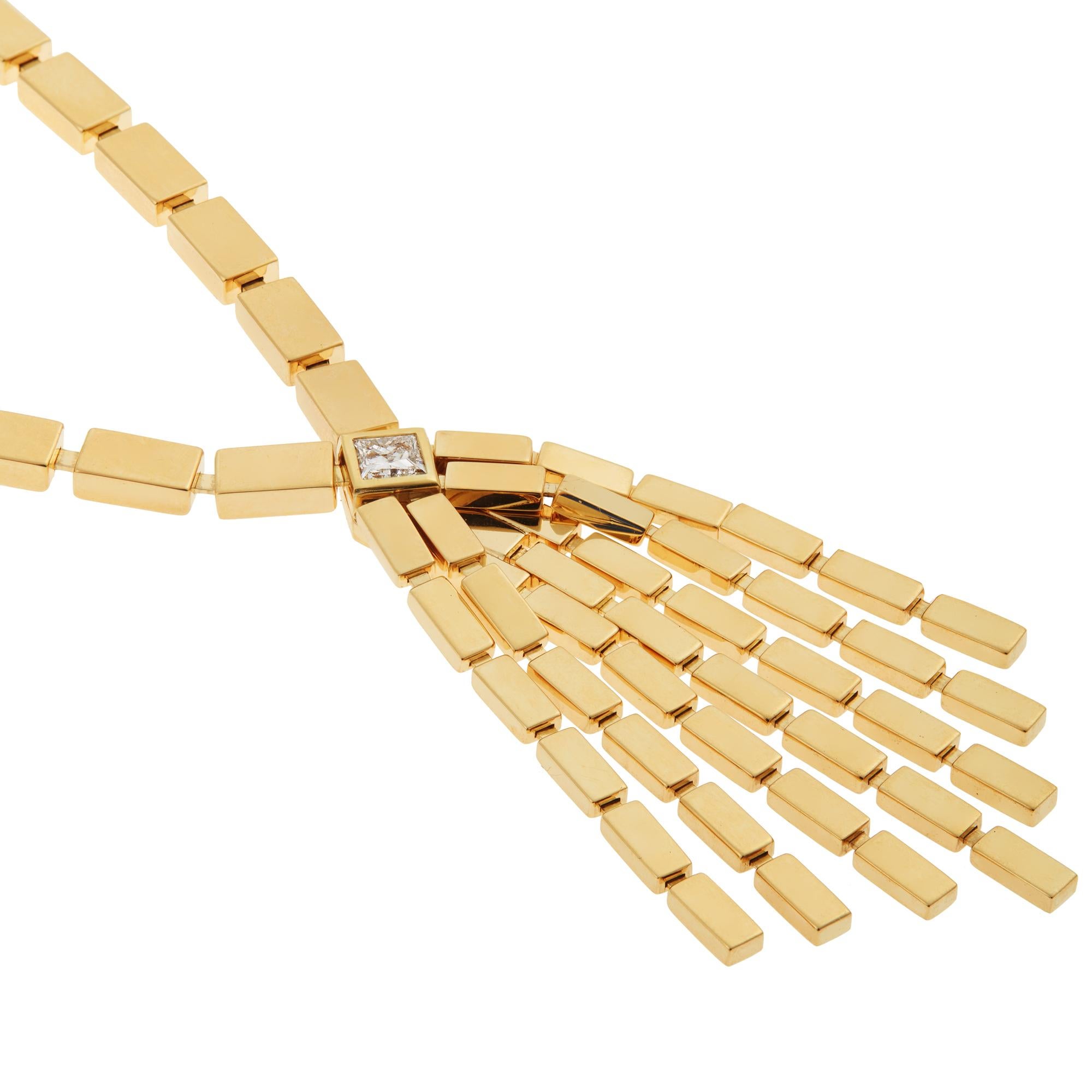 Square Cut 18 Karat Gold and Diamond Cascade Necklace For Sale