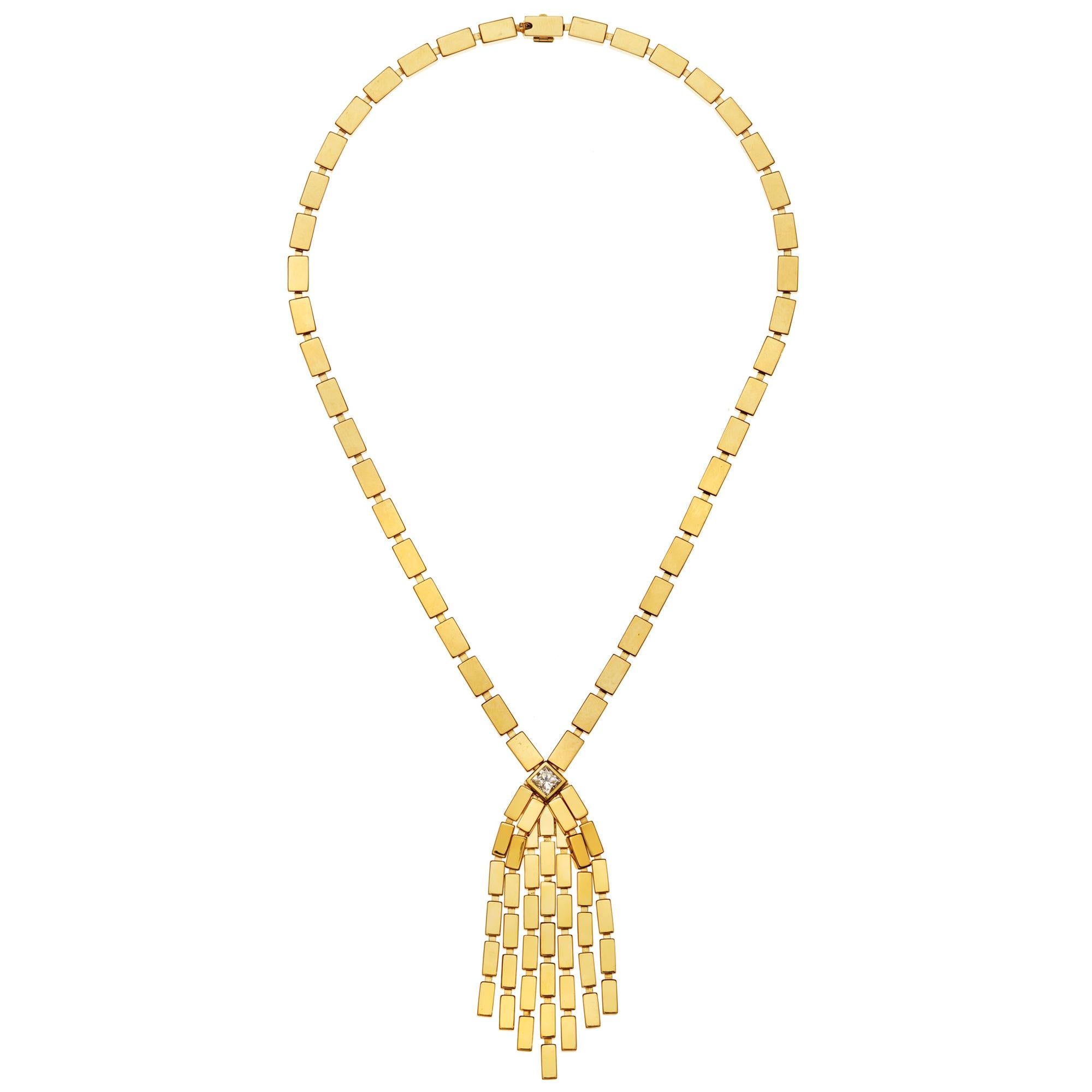 18 Karat Gold and Diamond Cascade Necklace For Sale
