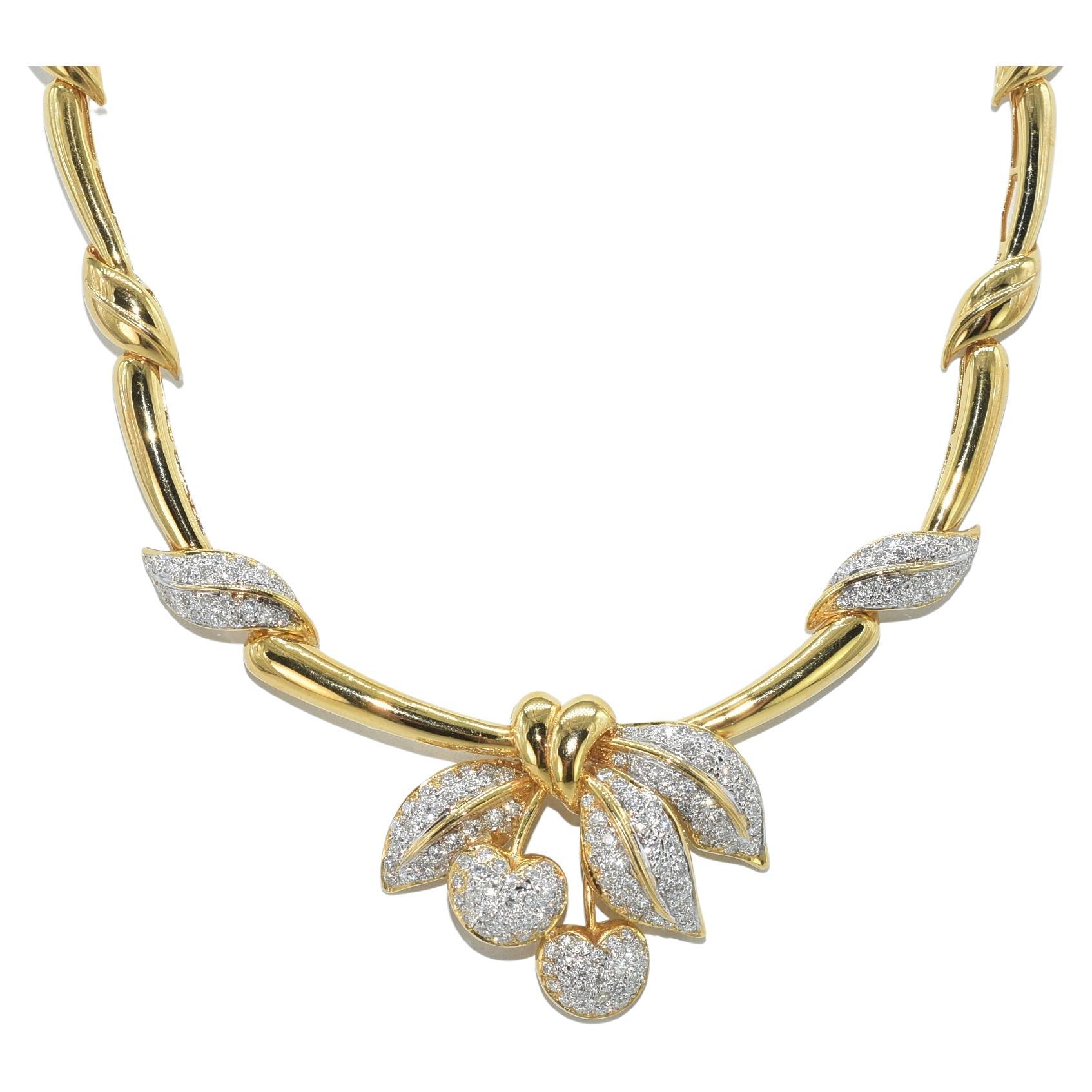 18k Gold and Diamond Cherry Cluster Necklace For Sale