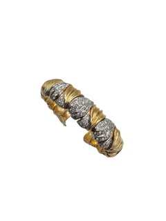 18K Gold and Diamond Cuff Bracelet, Pavé Set Accents